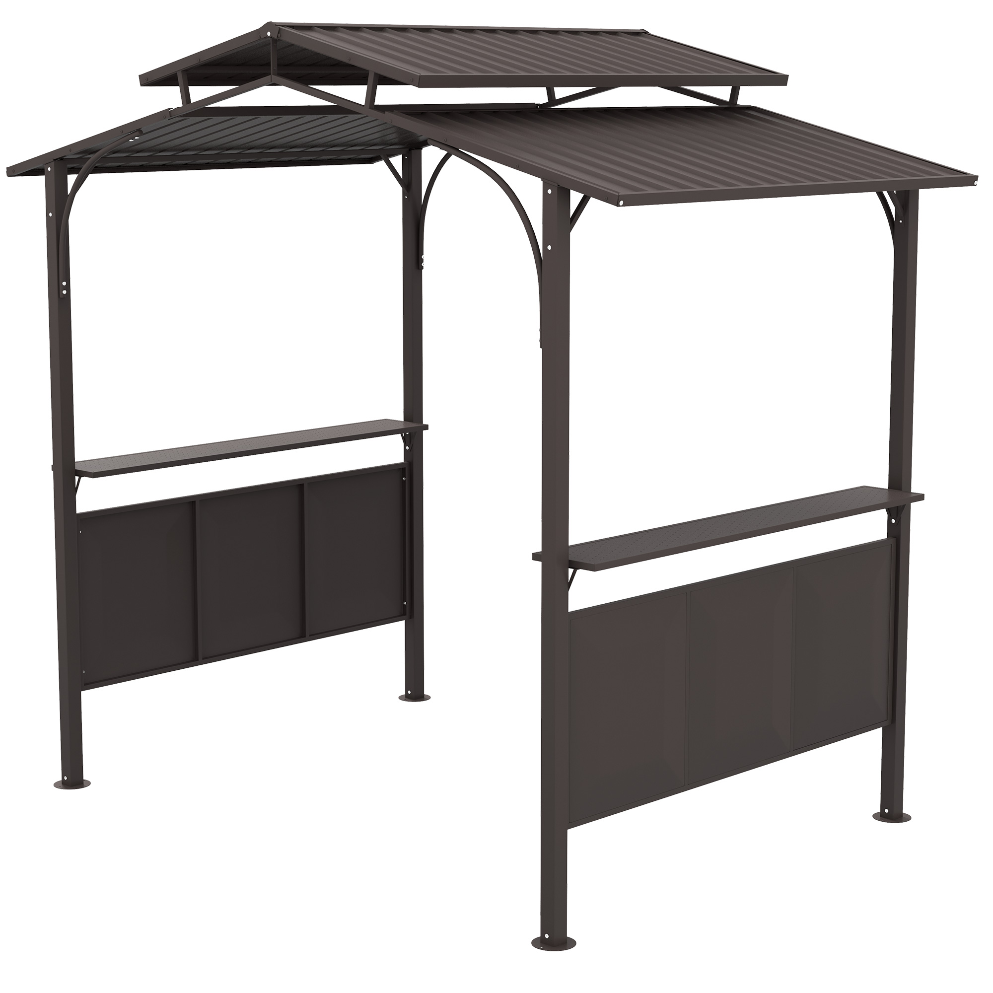 Outsunny 8' x 5' BBQ Grill Gazebo, Outdoor Double Tiered Interlaced Polycarbonate Roof with Steel Frame & 2 Side Shelves, Brown