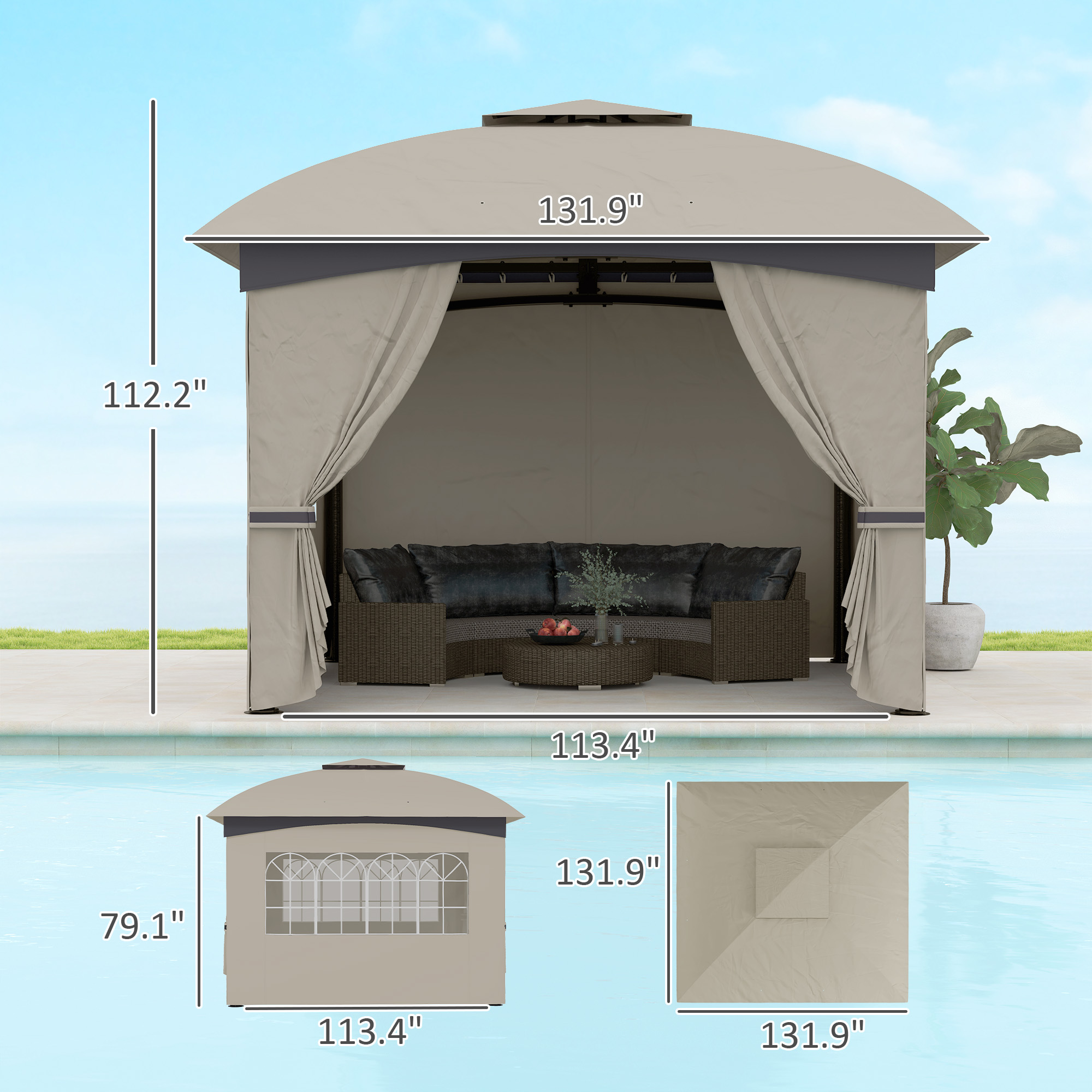 Outsunny 11' x 11' Outdoor Gazebo, Double Roof Patio Gazebo