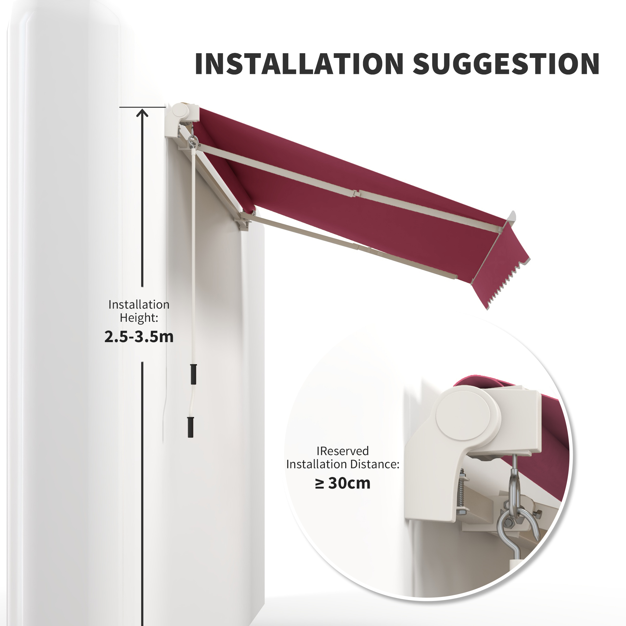Outsunny Retractable Patio Awning 10x8 Ft UV-Resistant Cranking Sunshield for Deck & Yard in Claret | Aosom.com 5