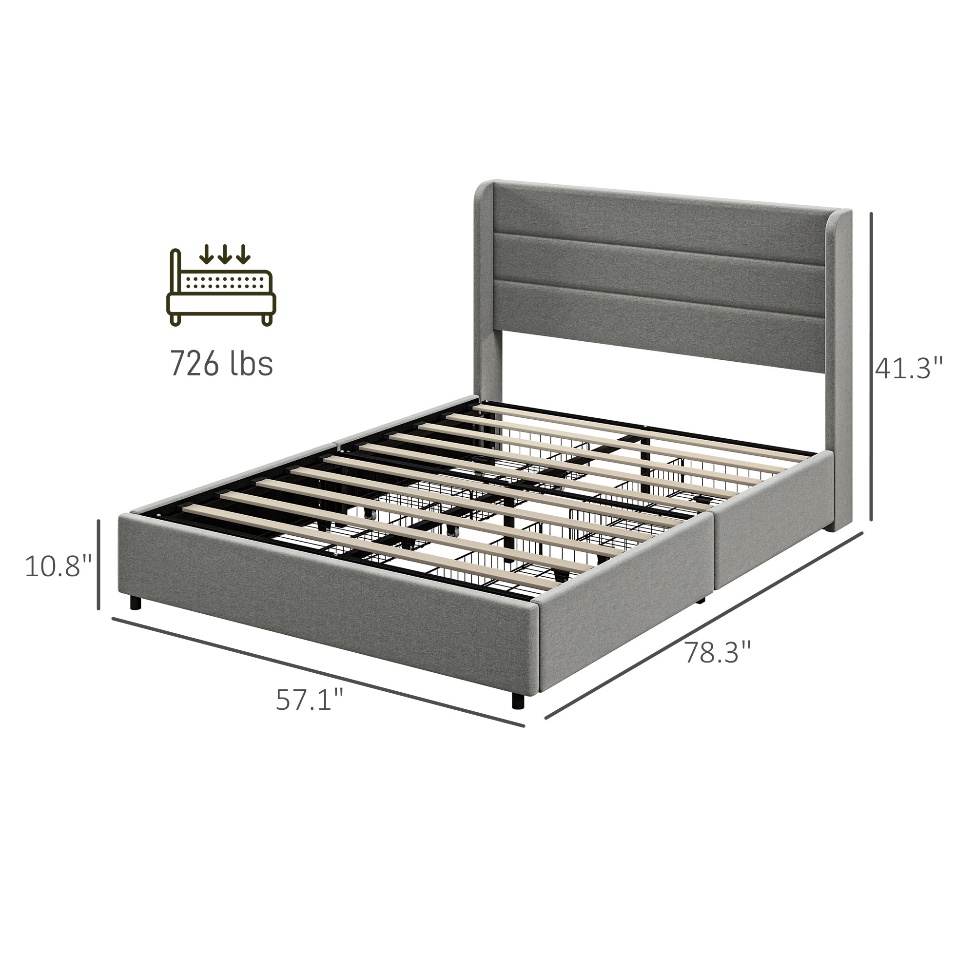 HOMCOM Full Bed Frame with Storage Drawers, Full Size Bed Base with Headboard, Wood Slats, Noise-Free, Light Gray | Aosom.com 1