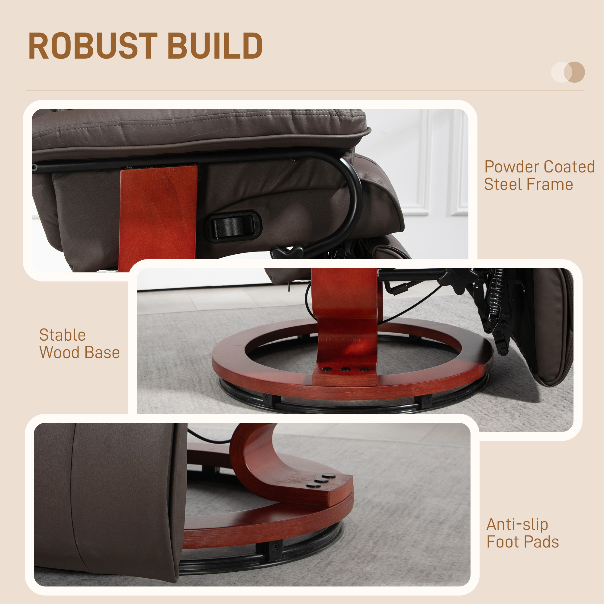HOMCOM RV Recliner Chair, PU Leather Swivel Recliner chair with Footrest for Living Room, Brown | Aosom.com 6