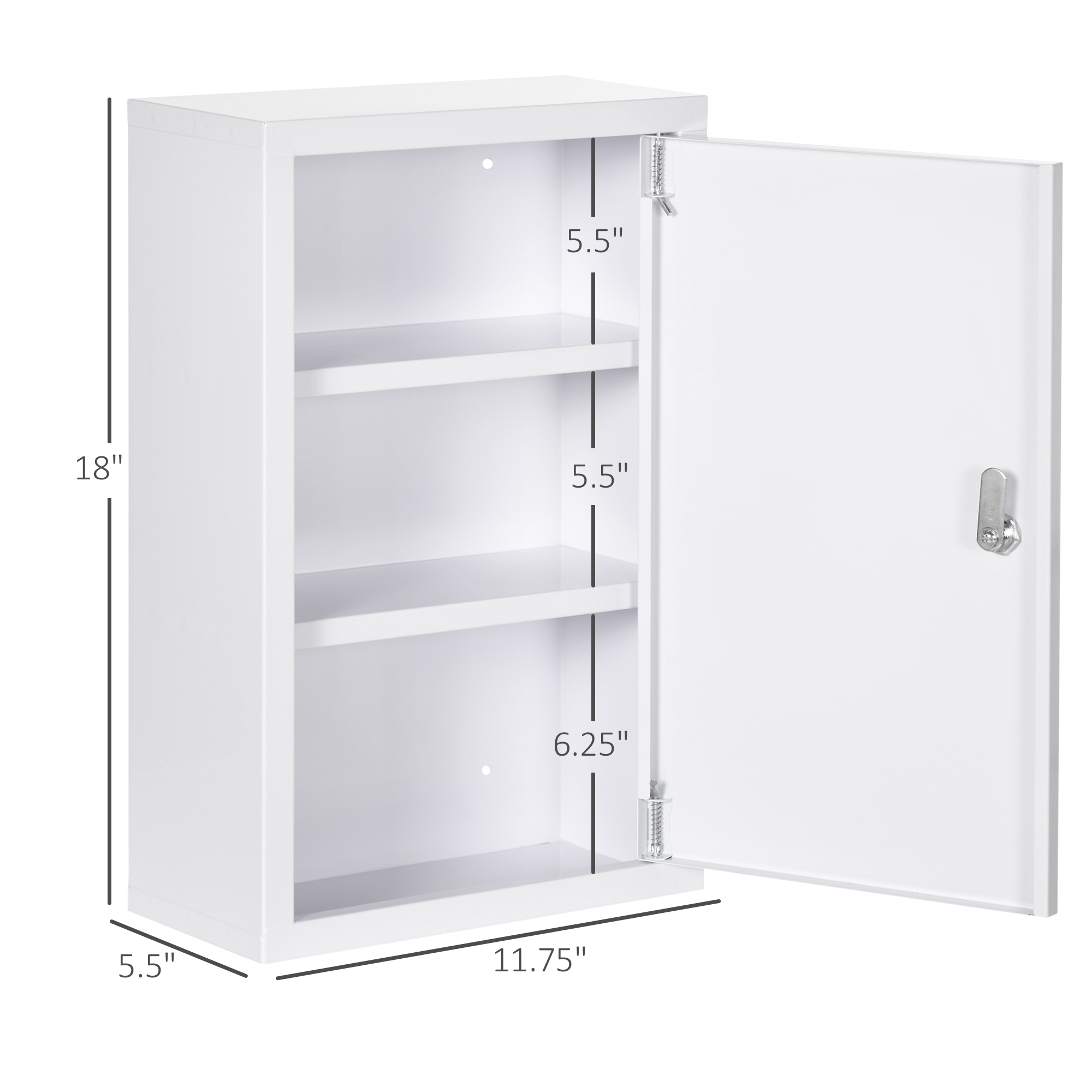 kleankin 12x18 White Lockable Medicine Cabinet 3 Tier Steel Medical Box 2 Keys Bathroom Wall Storage | Aosom.com 1