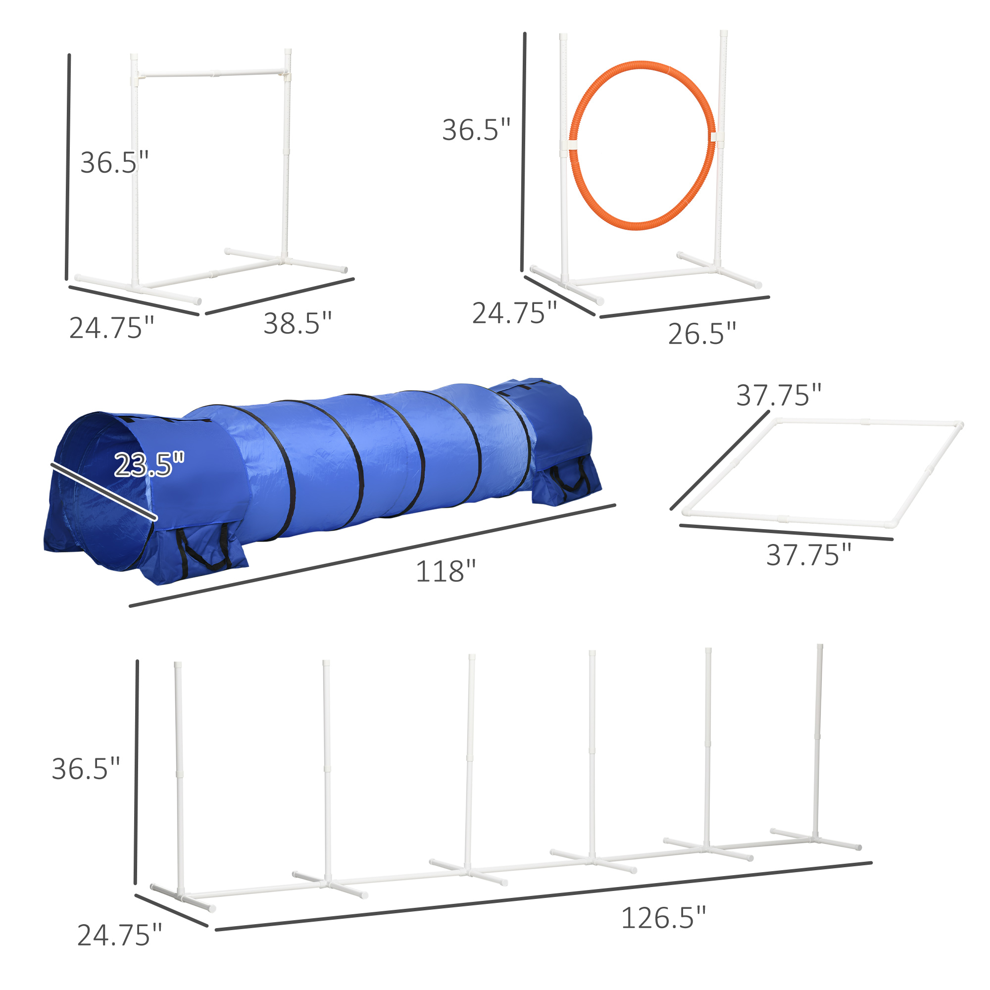 PawHut Agility-Hürde 6-teilige, mit 12 Kegel, 6 höhenverstellbar Hürden