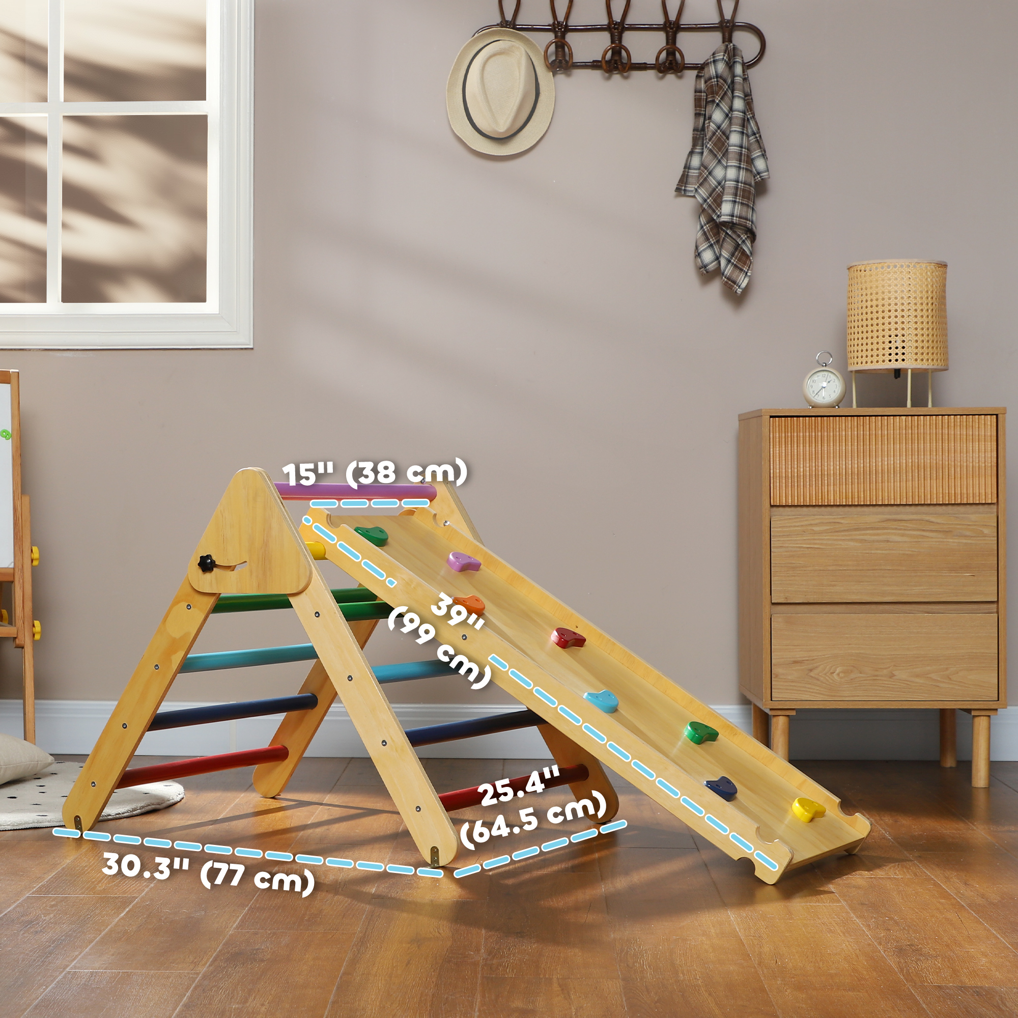 Qaba Pikler Triangle Set, 2 in 1 Climbing Toys with Ramp for