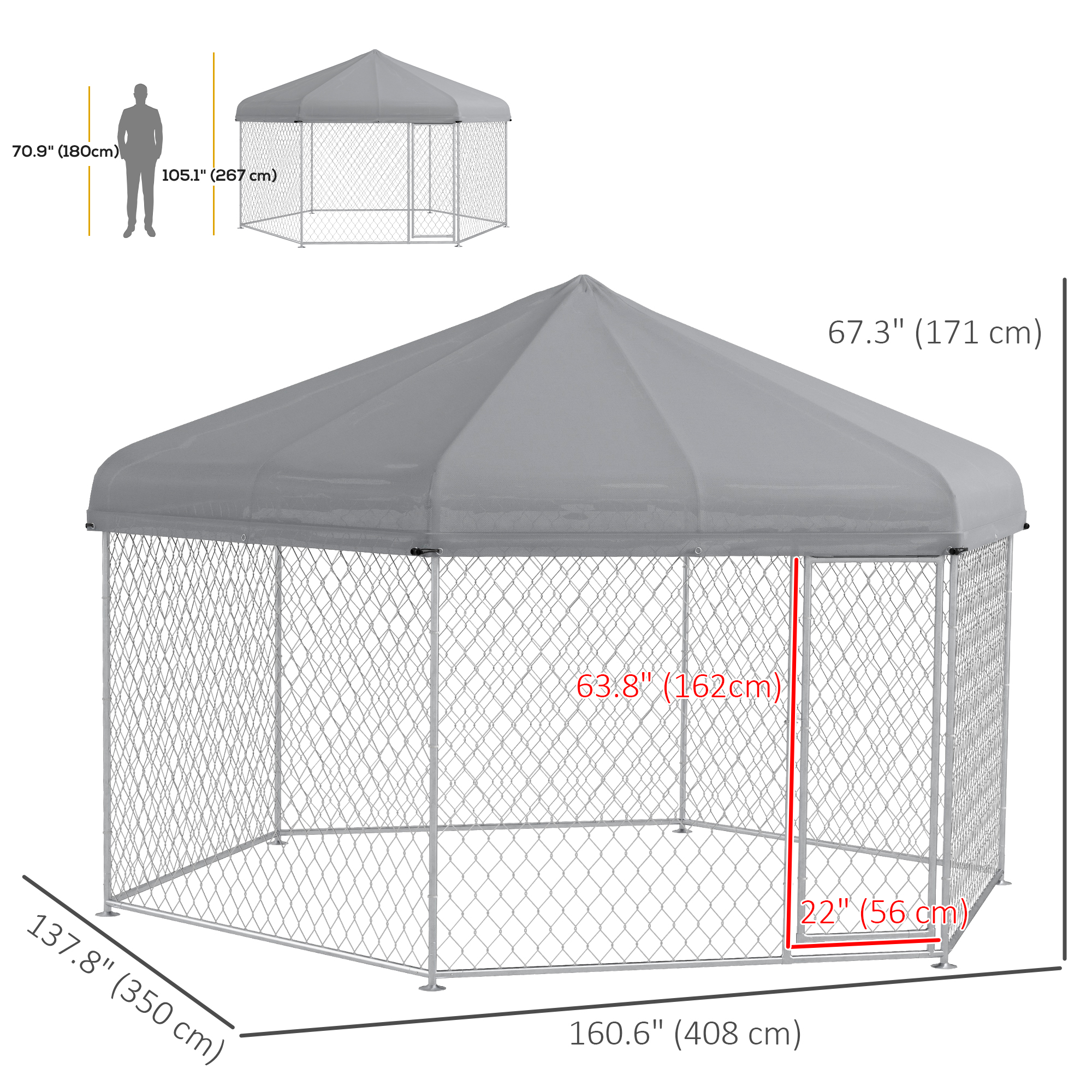 PawHut 13.4' x 11.5' x 8.8' Outdoor Dog Kennel Dog Run with