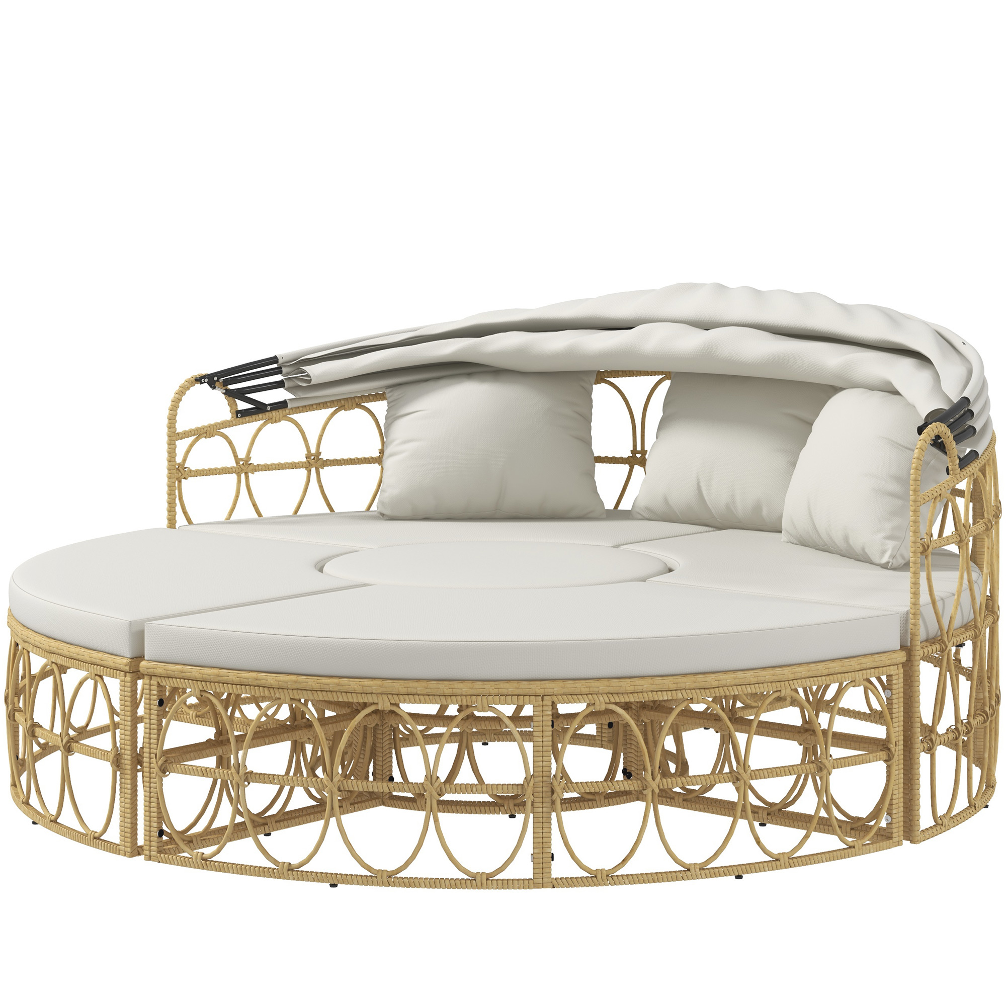 Outsunny Patio Furniture Set, Round Outdoor Daybed with Retractable Canopy, Hollow Wicker PE Rattan Sectional Sofa with Washable Couch Cushions for Po
