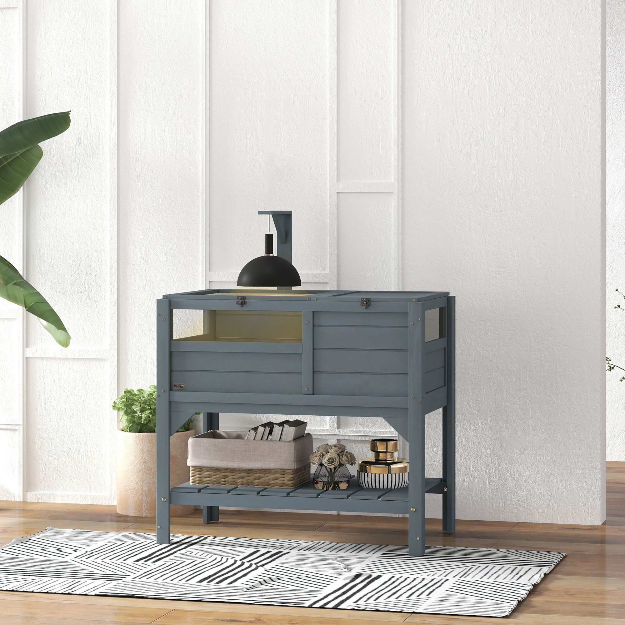 PawHut Wooden Tortoise House Habitat with Shelf, Light Support Frame, Tray for Indoor Use, 33" L x 20" W x 41" H Aosom Canada