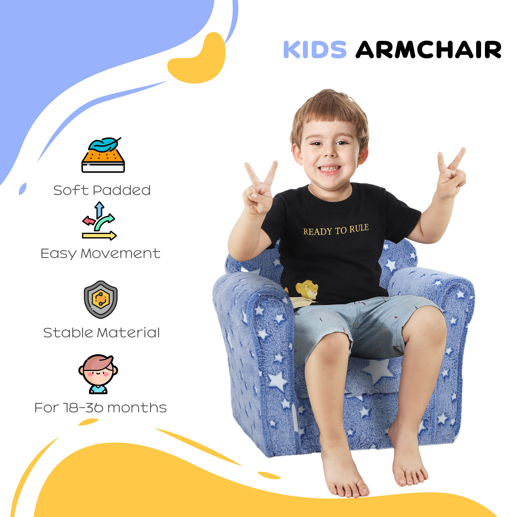 Qaba Kids Sofa with Glowing Star Design for 18-36 Months, Blue | Aosom.com 3