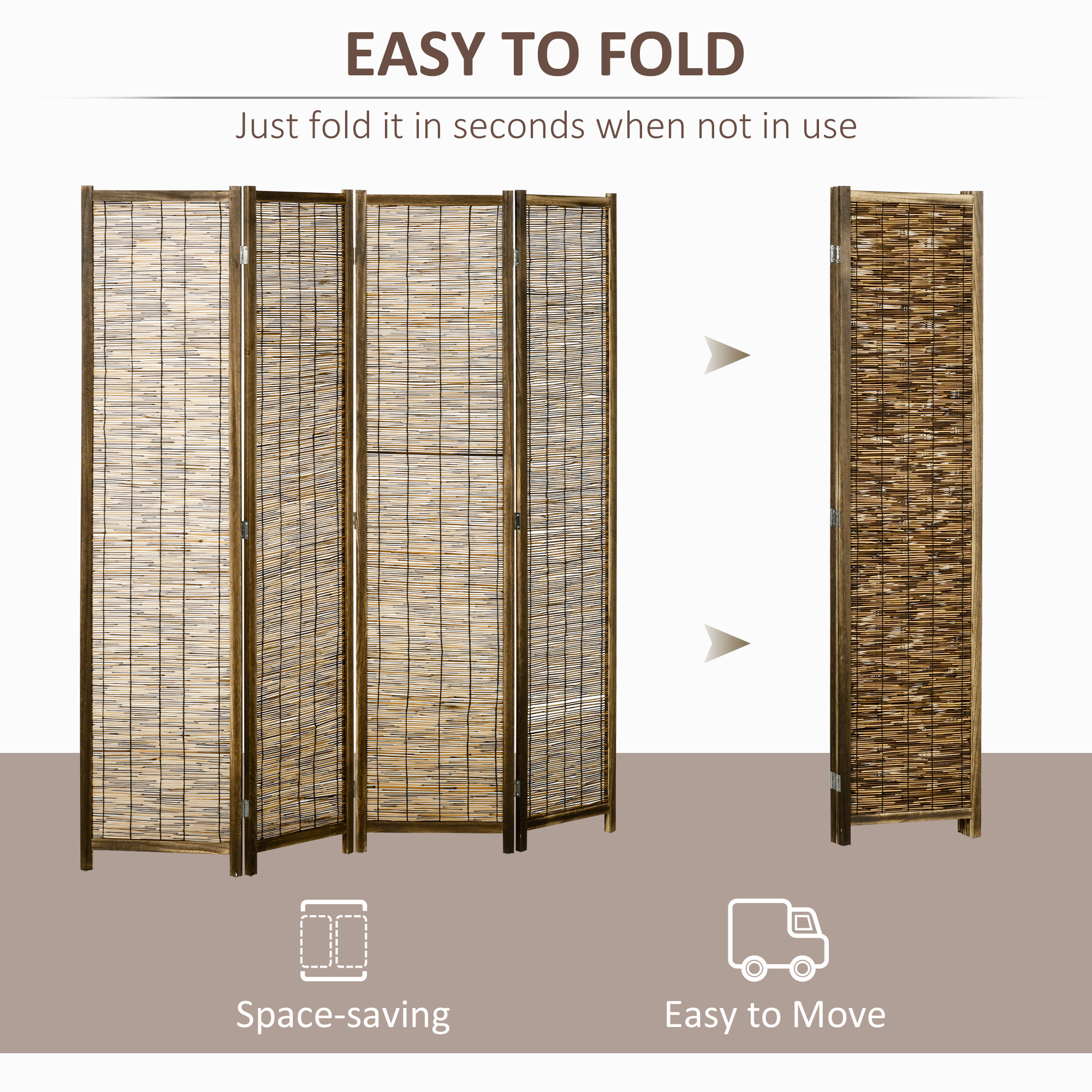 HOMCOM Hand Woven Room Divider, 4 Panel Folding Privacy Screen, Indoor ...