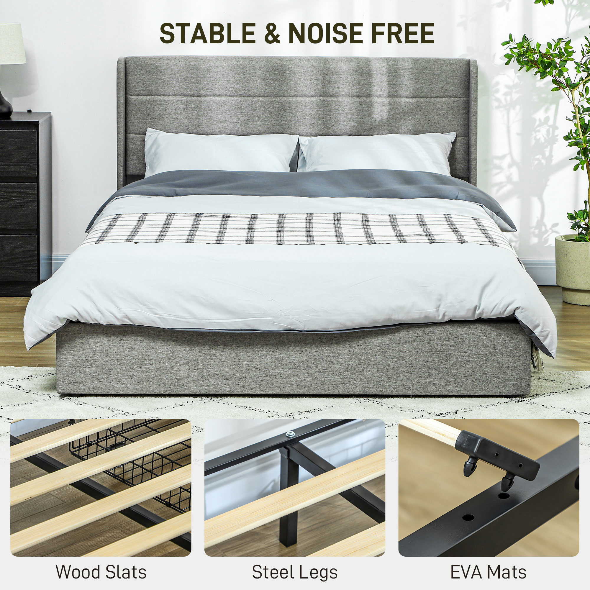 HOMCOM Full Bed Frame with Storage Drawers, Full Size Bed Base with Headboard, Wood Slats, Noise-Free, Light Gray | Aosom.com 4