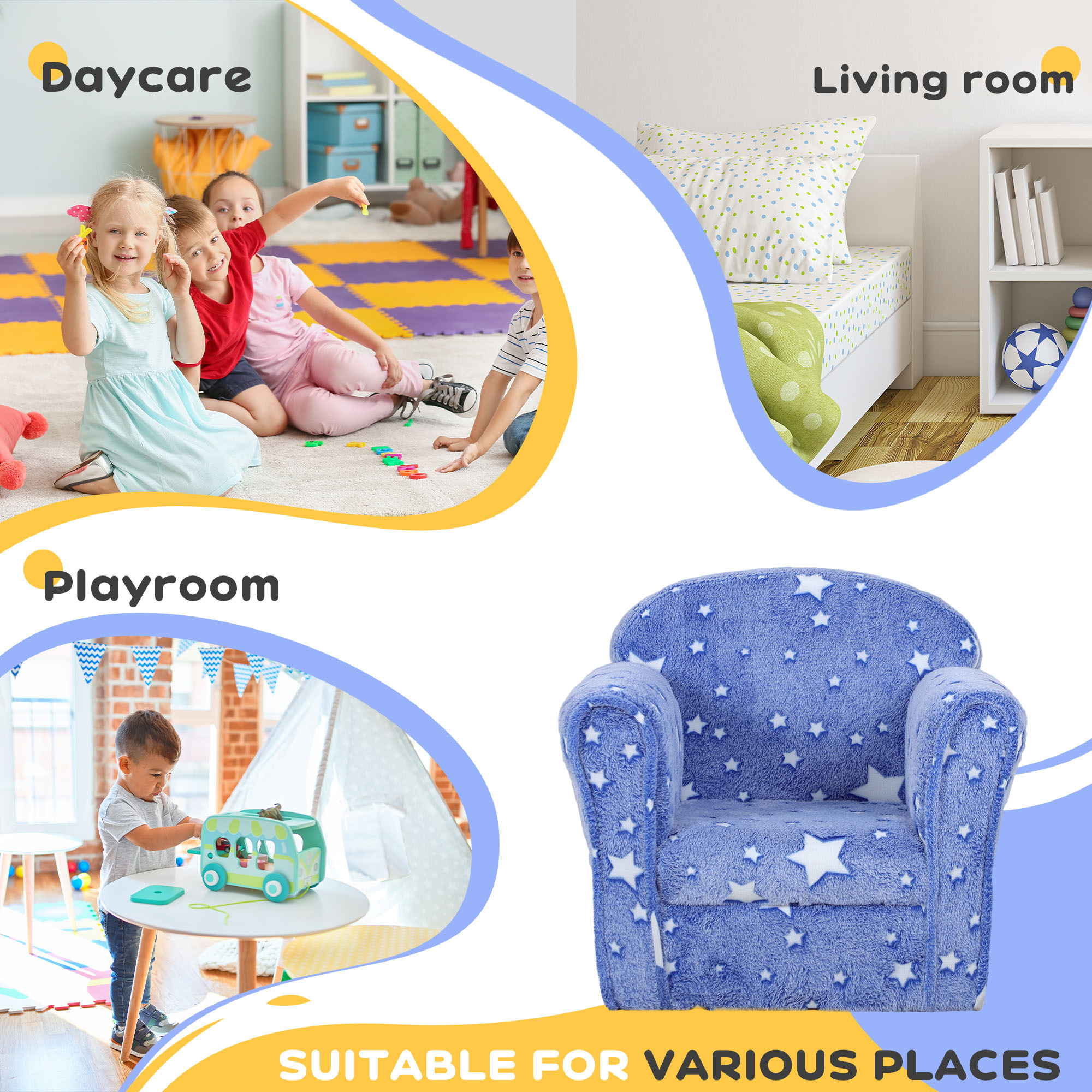 Qaba Kids Sofa with Glowing Star Design for 18-36 Months, Blue | Aosom.com 4