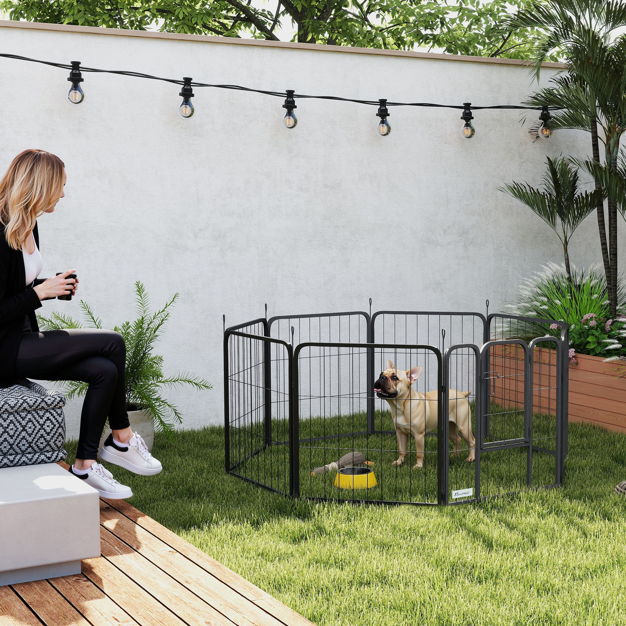 PawHut 24" Dog Playpen Indoor Outdoor, Portable Foldable 8 Panels Pet Playpen with Door & Strap for Small Dogs Aosom Canada