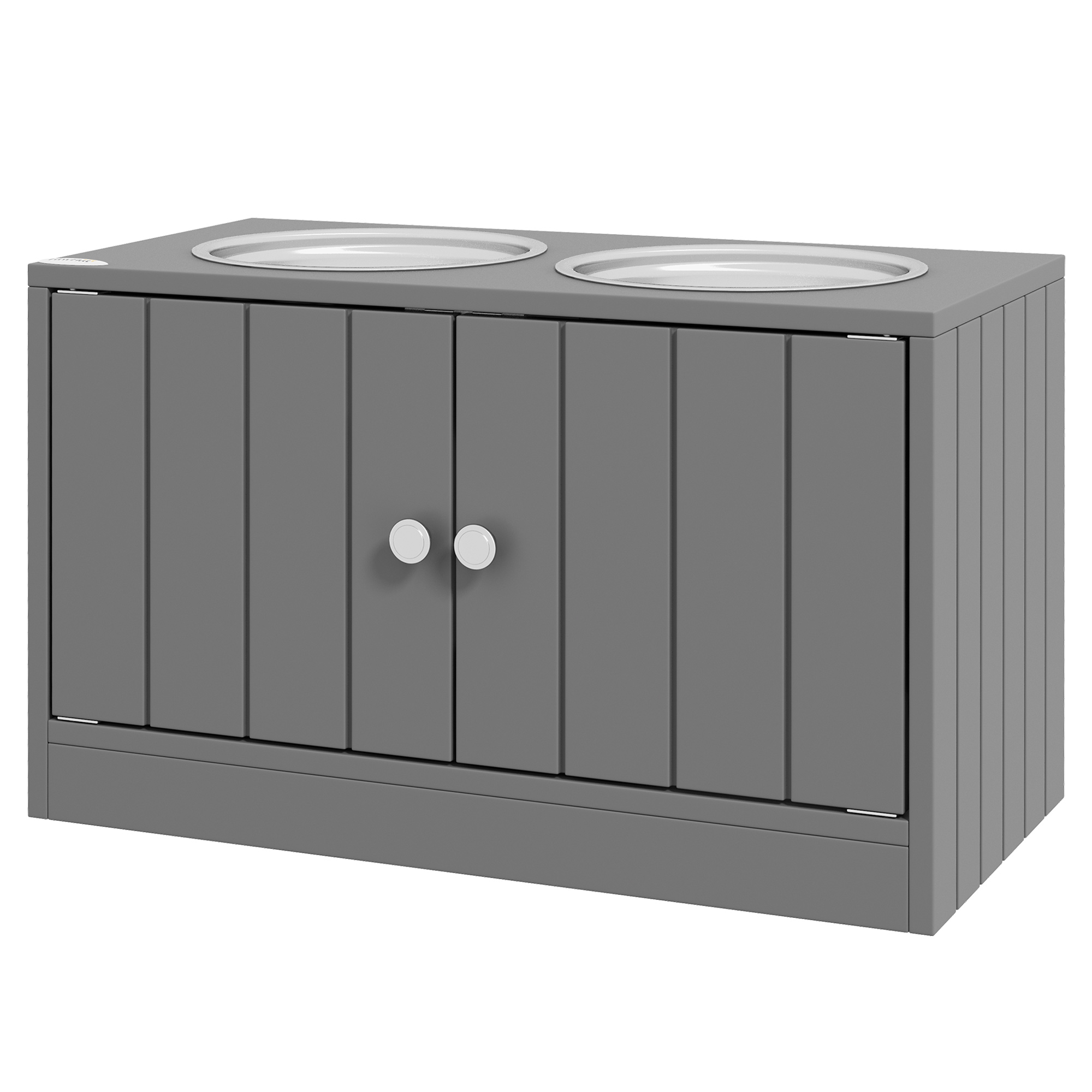 PawHut Elevated Dog Bowls with Storage Cabinet Containing Large 44L Capacity, Gray