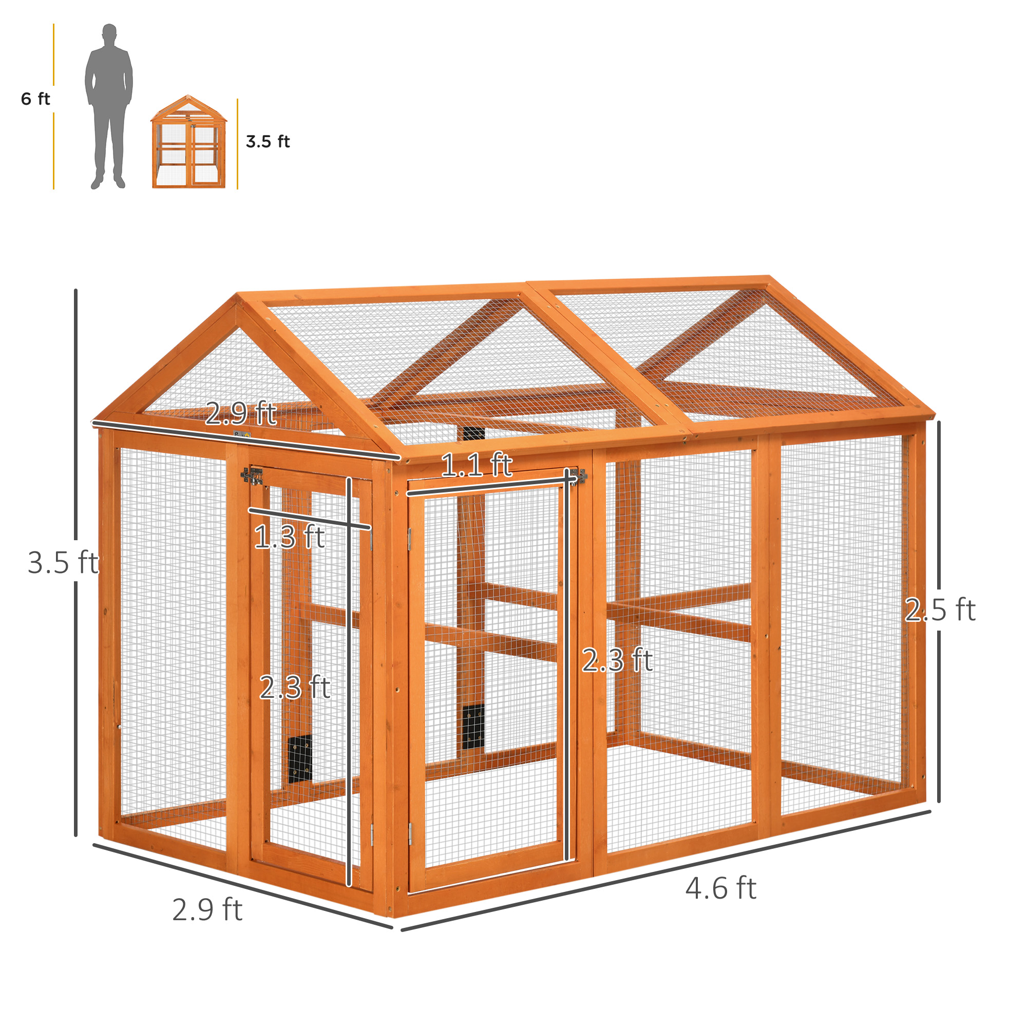 PawHut Wooden Chicken Run Combinable Design with Perches