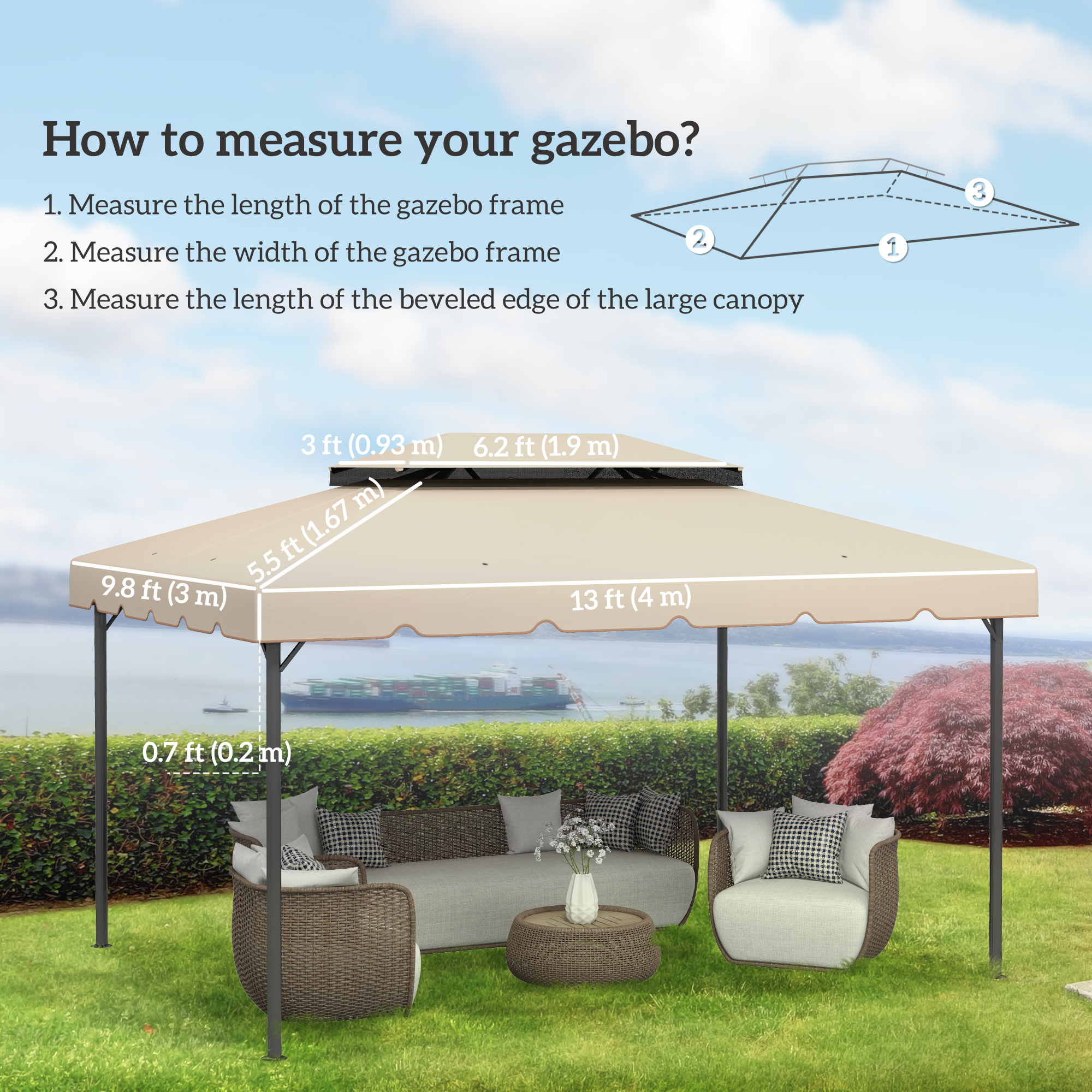 Outsunny 13.1' x 9.8' Gazebo Replacement Canopy, Gazebo Top