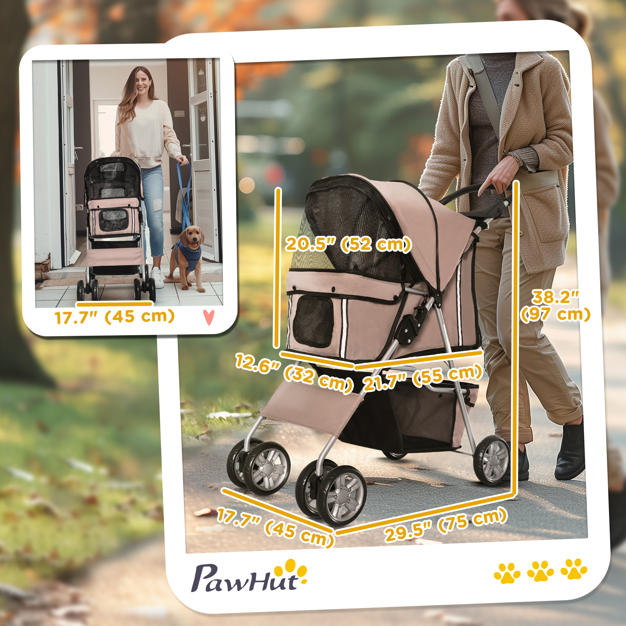 PawHut 4 Wheel Dog Pet Stroller Dog Cat Carrier Jogging