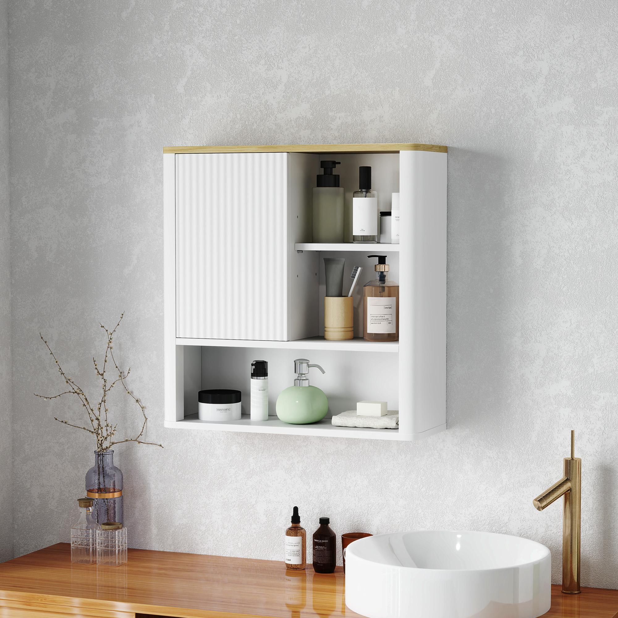 HOMCOM Bathroom Wall Cabinet, Medicine Cabinet with Fluted Panel ...