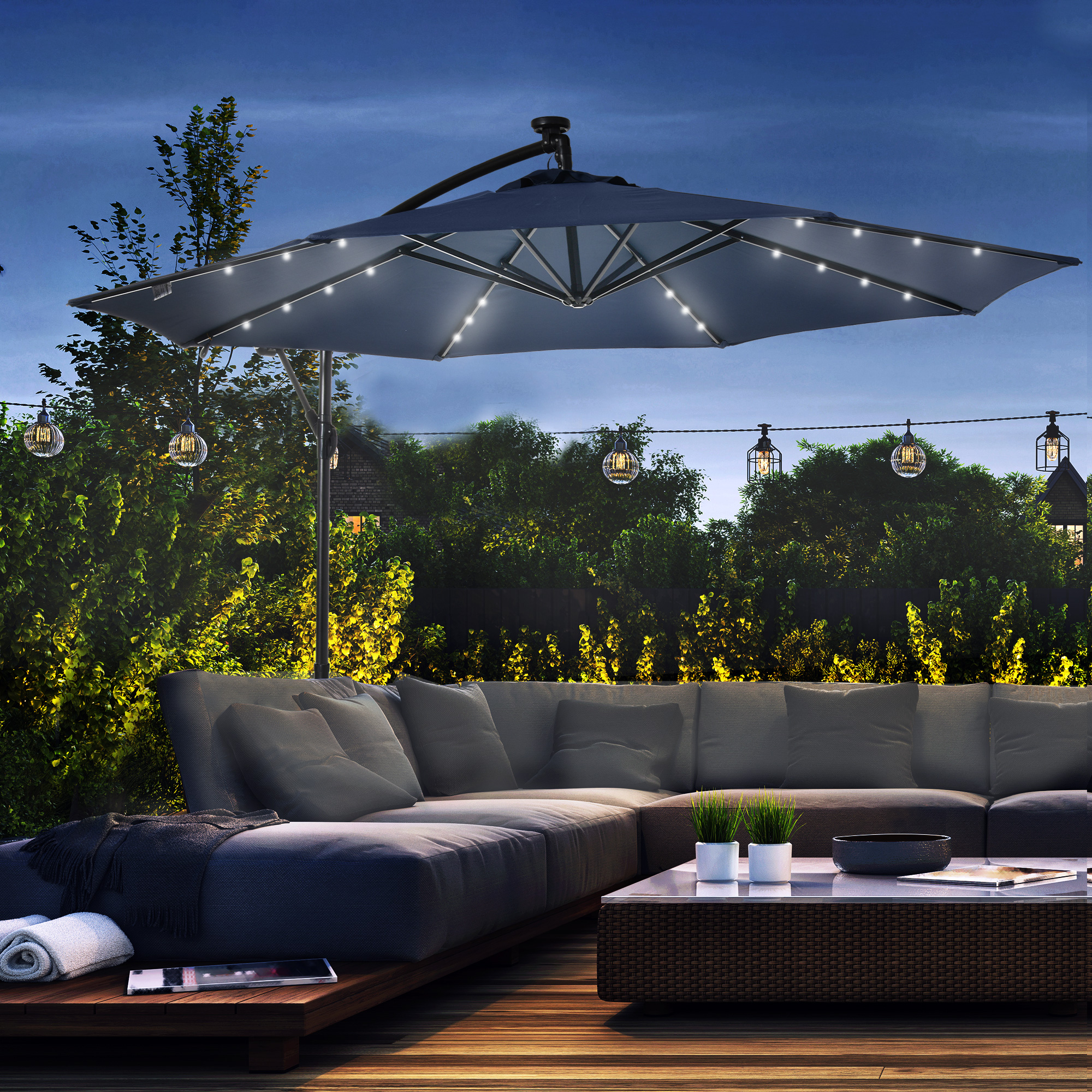 Outsunny 10ft Outdoor Cantilever Umbrella with Solar Lights