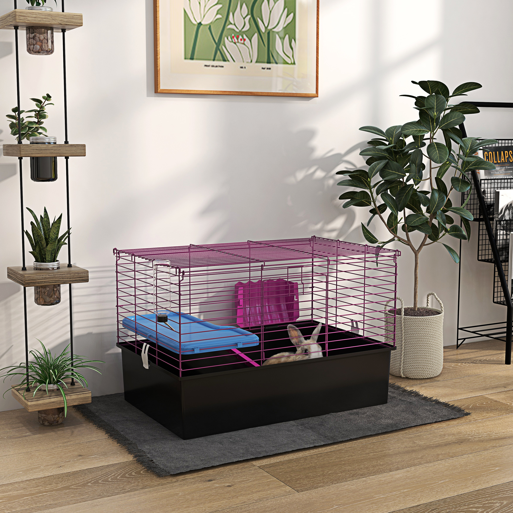 PawHut 18.5" Small Animal Cage with Water Bottle, Food Dish, Platform, Ramp, Black Aosom Canada
