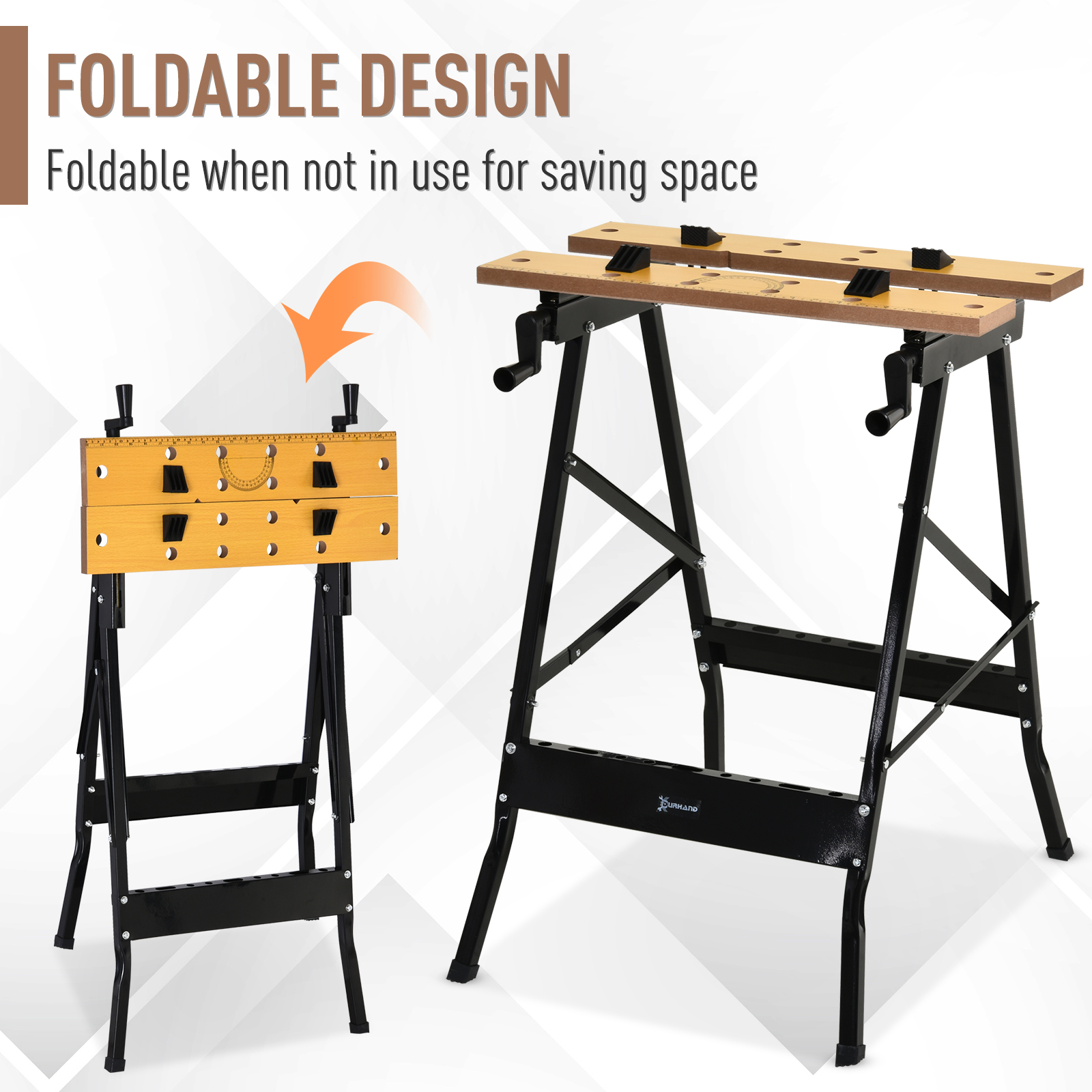 DURHAND Foldable Work Bench w/ Adjustable Clamps Carpenter Saw