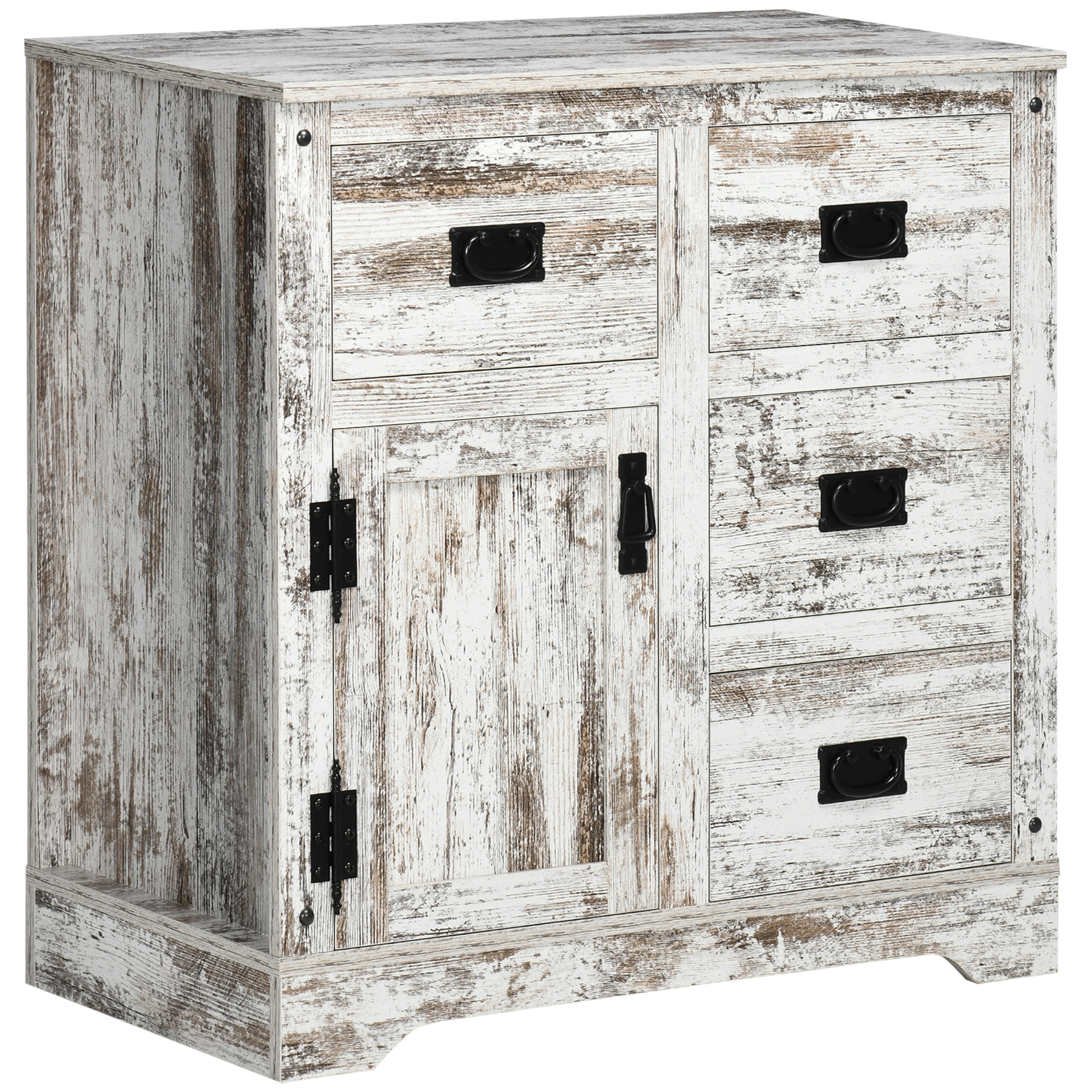 HOMCOM Industrial Sideboard Buffet Cabinet, Kitchen Cabinet with 4 Drawers, 1 Door, Adjustable Shelf Coffee Bar Cabinet, Distressed White
