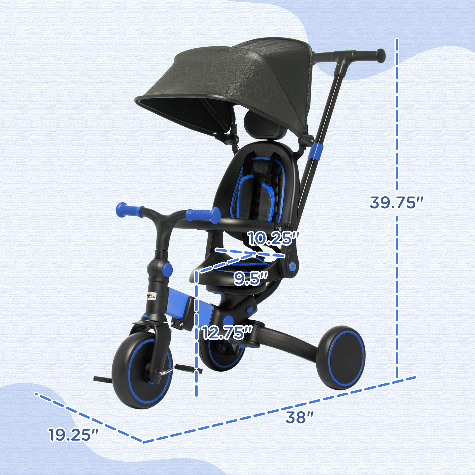 3-in-1 Push Tricycle with Aluminum Frame for Age 18-48