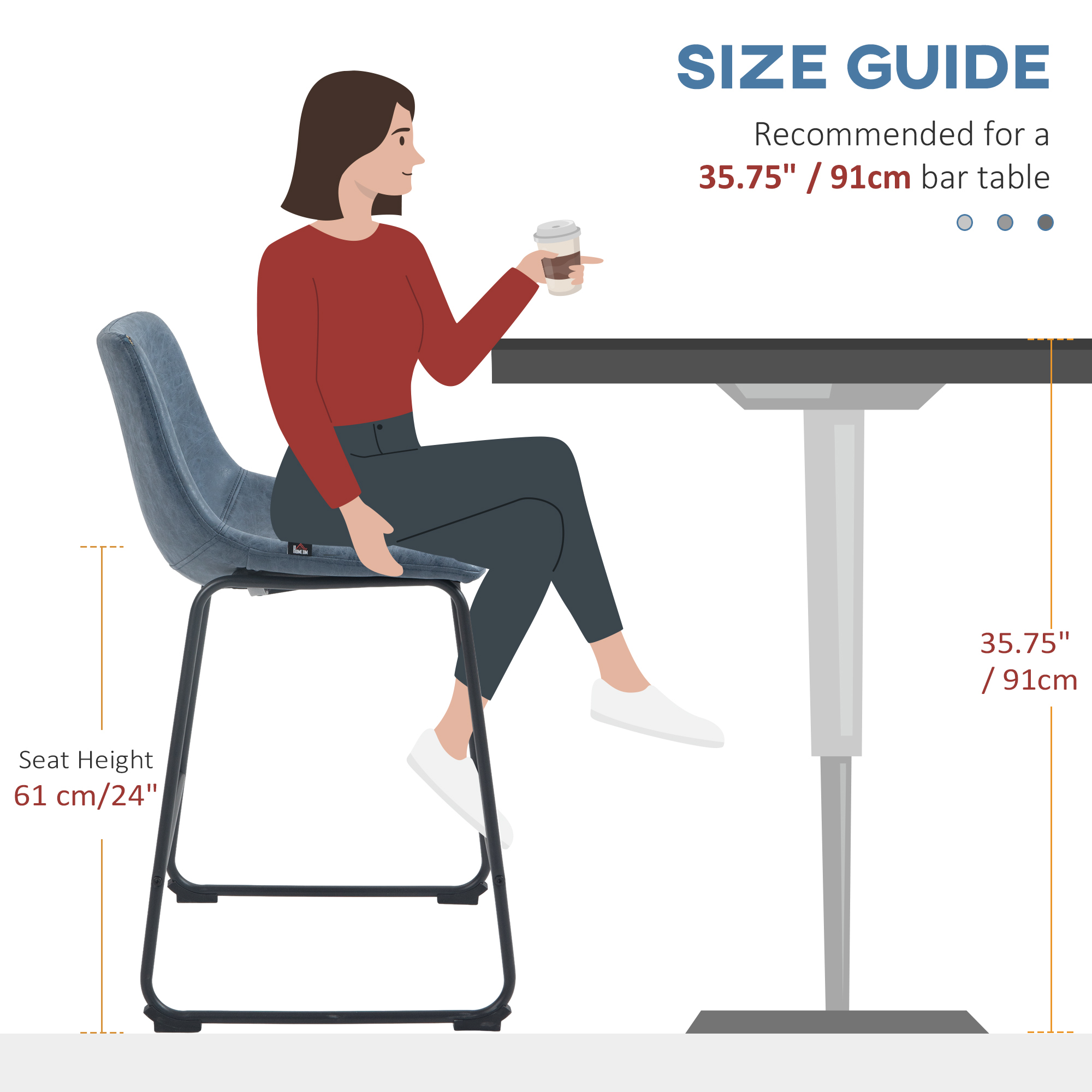 Bar Stool Dimensions Guide HOMCOM Counter Height Bar Stools Set Of