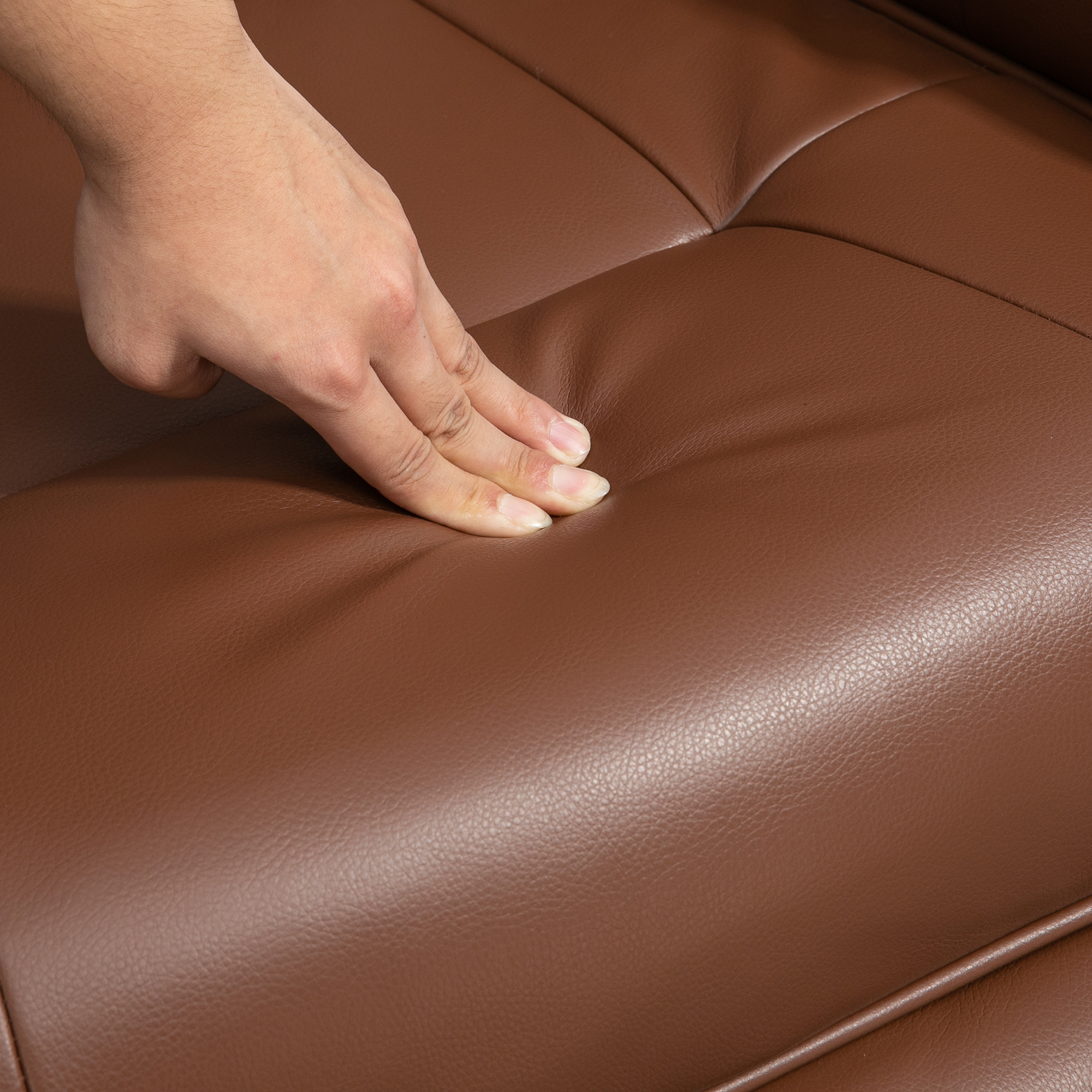 HOMCOM Faux Leather Manual Recliner Chair, Adjustable Swivel Lounge Chair with Footrest, Armrest and Wrapped Wood Base for Living Room, Brown 6