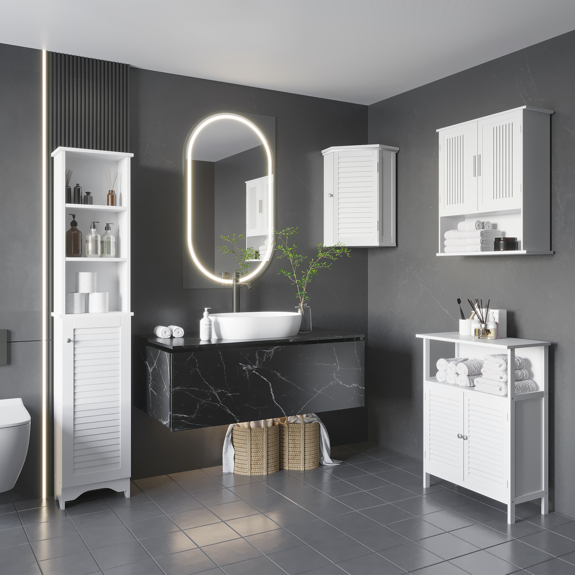 HOMCOM Linen Tower: Tall Bathroom Storage Cabinet, Freestanding 3-Tier Shelf Cupboard, White Adjustable Aosom Canada
