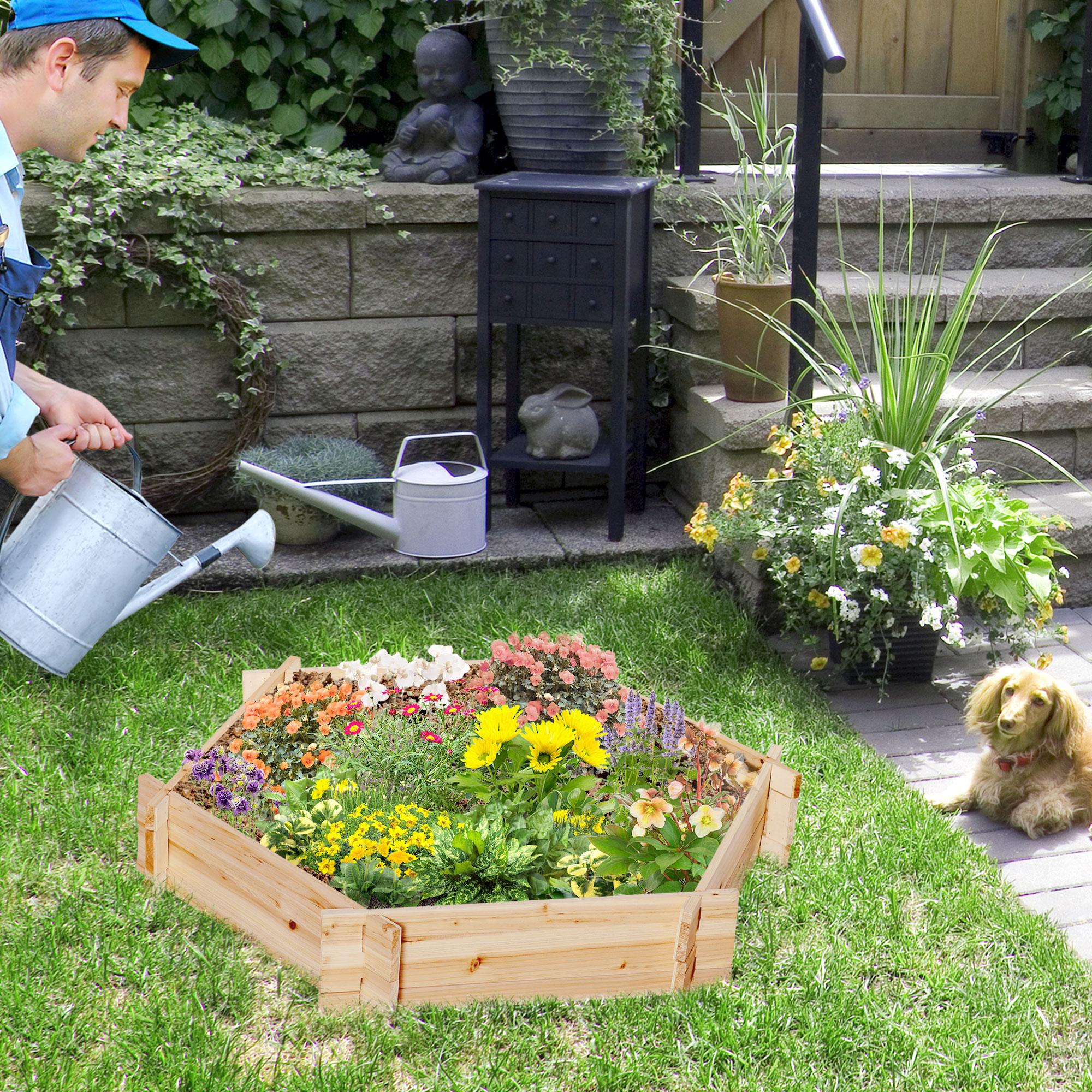 Outsunny 39" x 36" Screwless Raised Garden Bed Hexagon Planter Box Easy DIY Herb Garden Outdoor Patio Backyard Veggies Flowers Aosom Canada