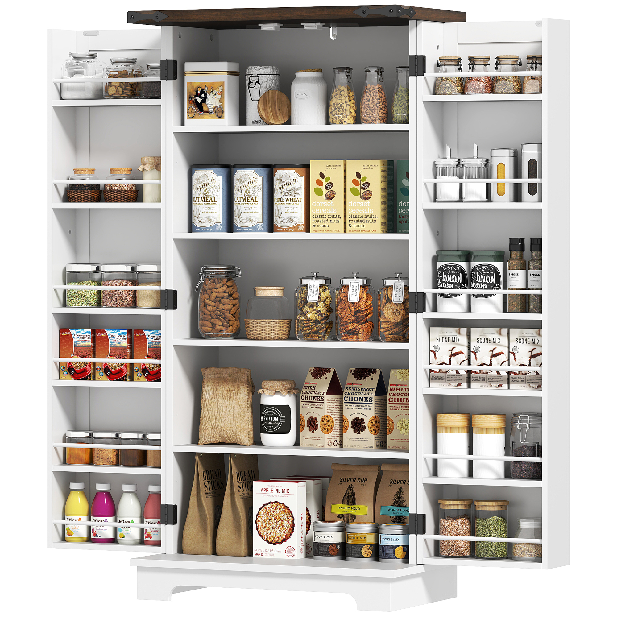 Farmhouse Cooking Pantry Organizer Unit with Adjustable-Height Shelves and Entry Shelves, 47" Cooking Pantry Organizer Organizer Unit, White 1