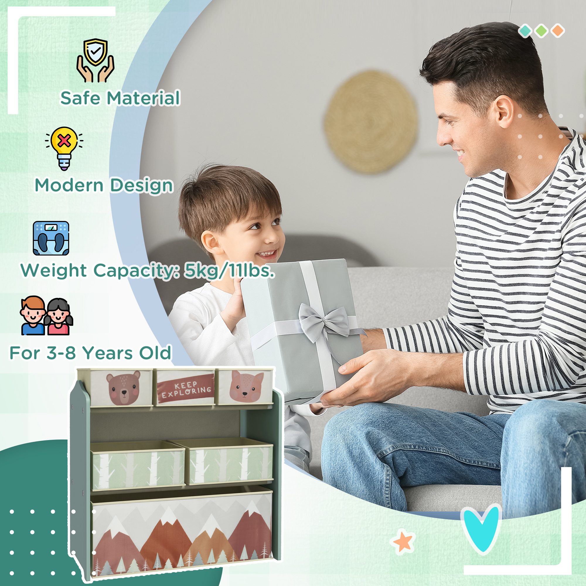 Qaba Vibrant Green Kids Toy Organizer & Storage Unit, 6 Bin System for Bedroom Organization, 25"x12"x26" | Aosom.com 5
