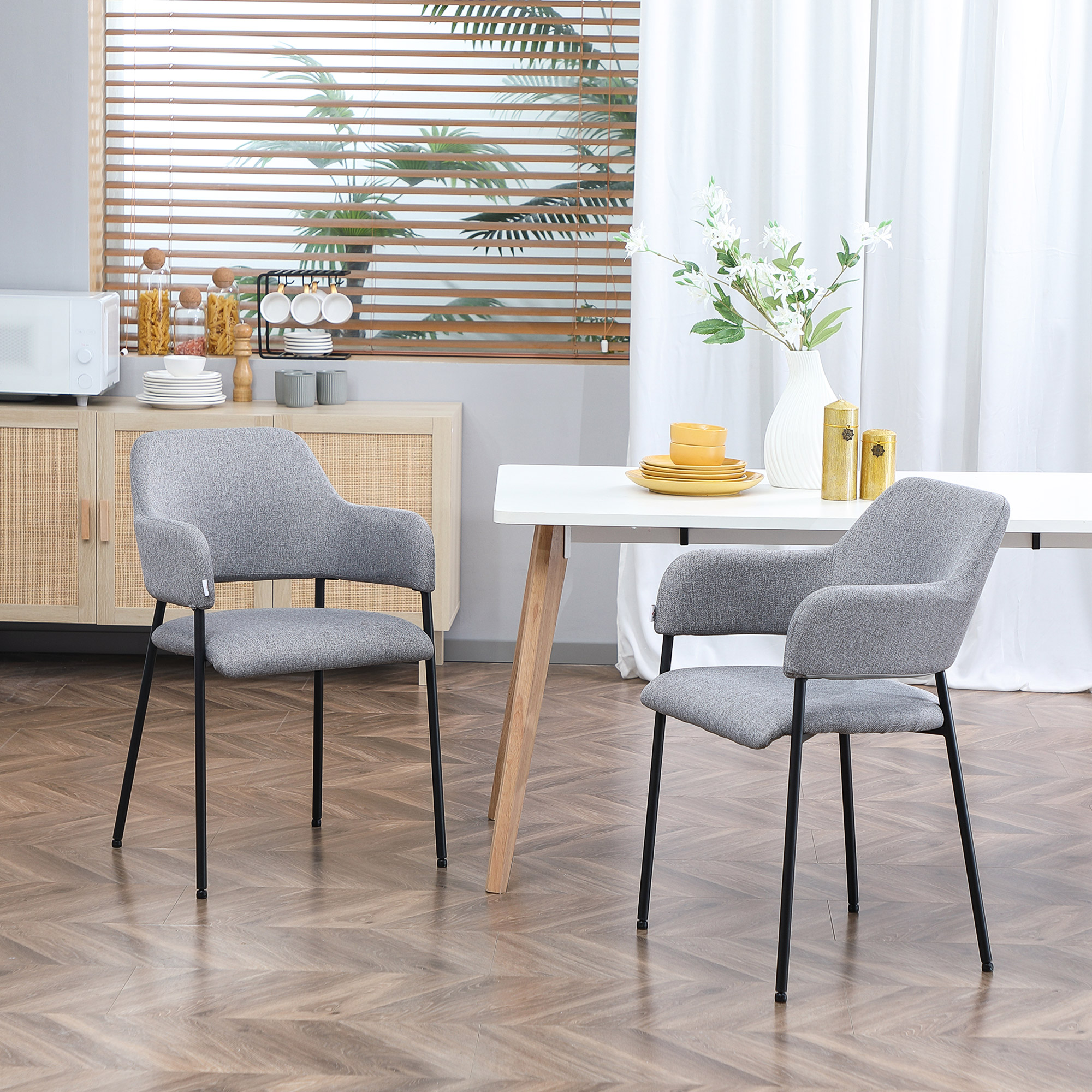 HOMCOM Modern Dining Chairs Set of 2, Linen Touch Fabric Accent Chairs ...