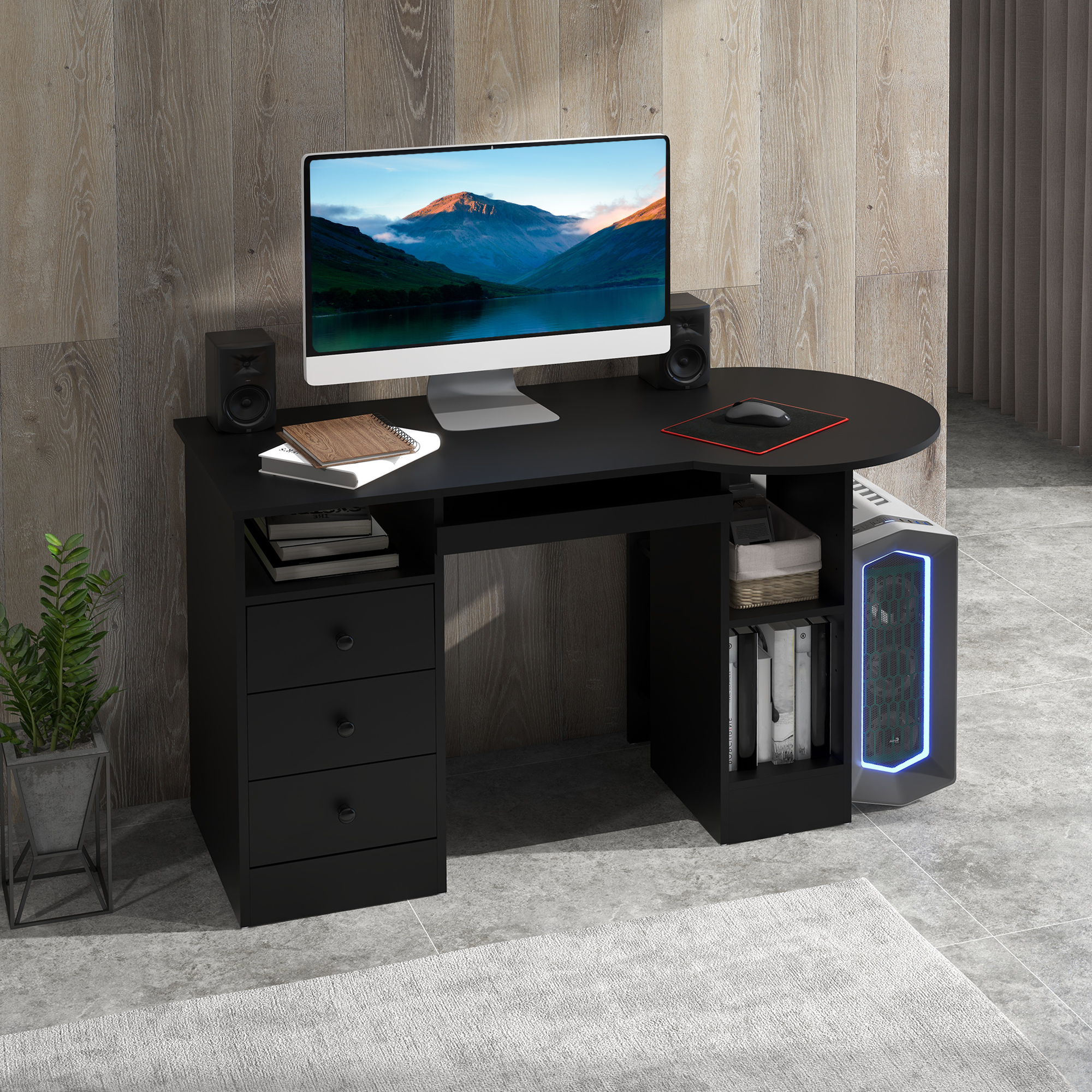 HOMCOM Compact Computer Desk Home Office Laptop Table with Storage Shelves & Drawers Modern Workstation with Keyboard Tray Aosom Canada