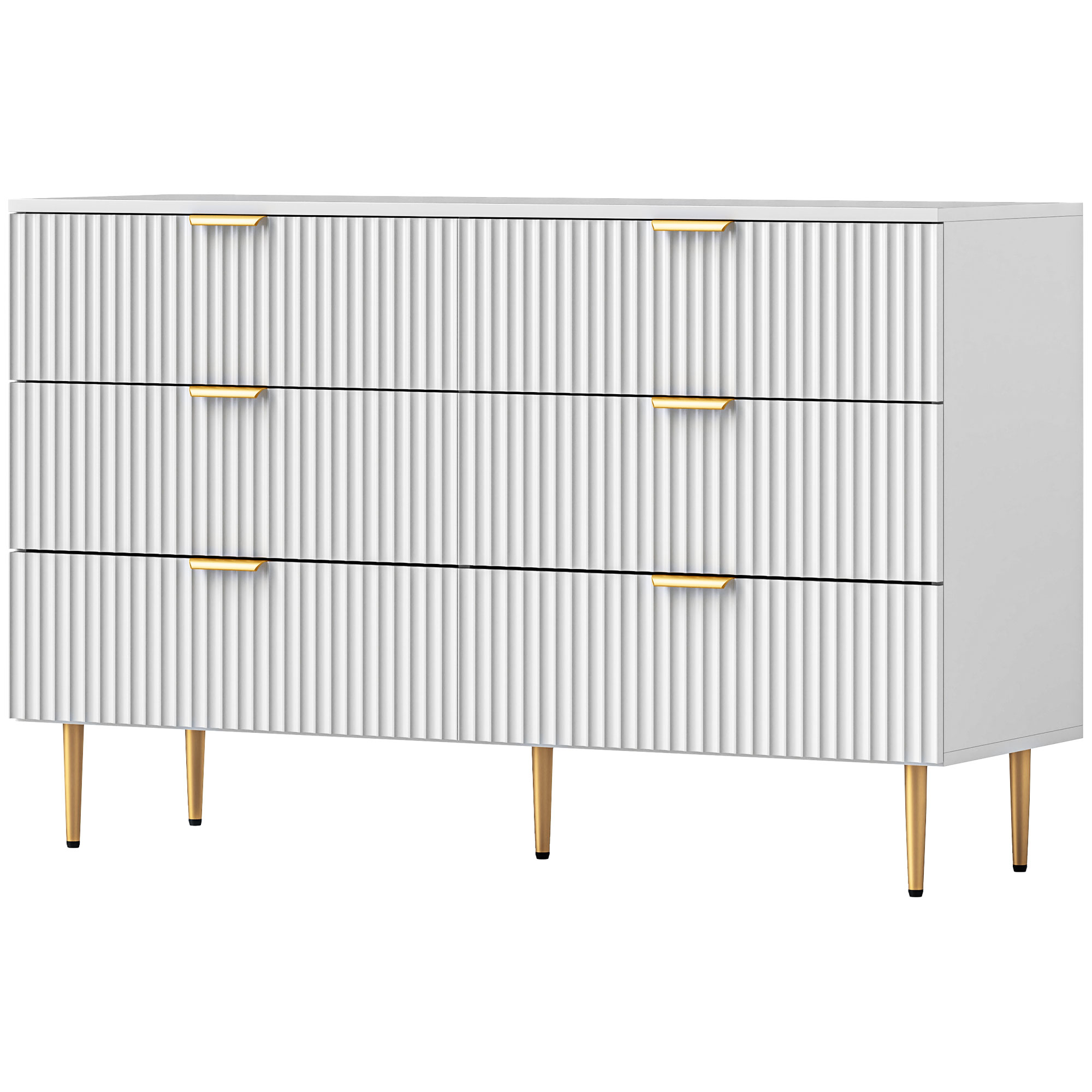 Modern Dresser of Drawers 6 Organizer Drawer Dresser for Bedroom with Gold Legs and Handles, White 1