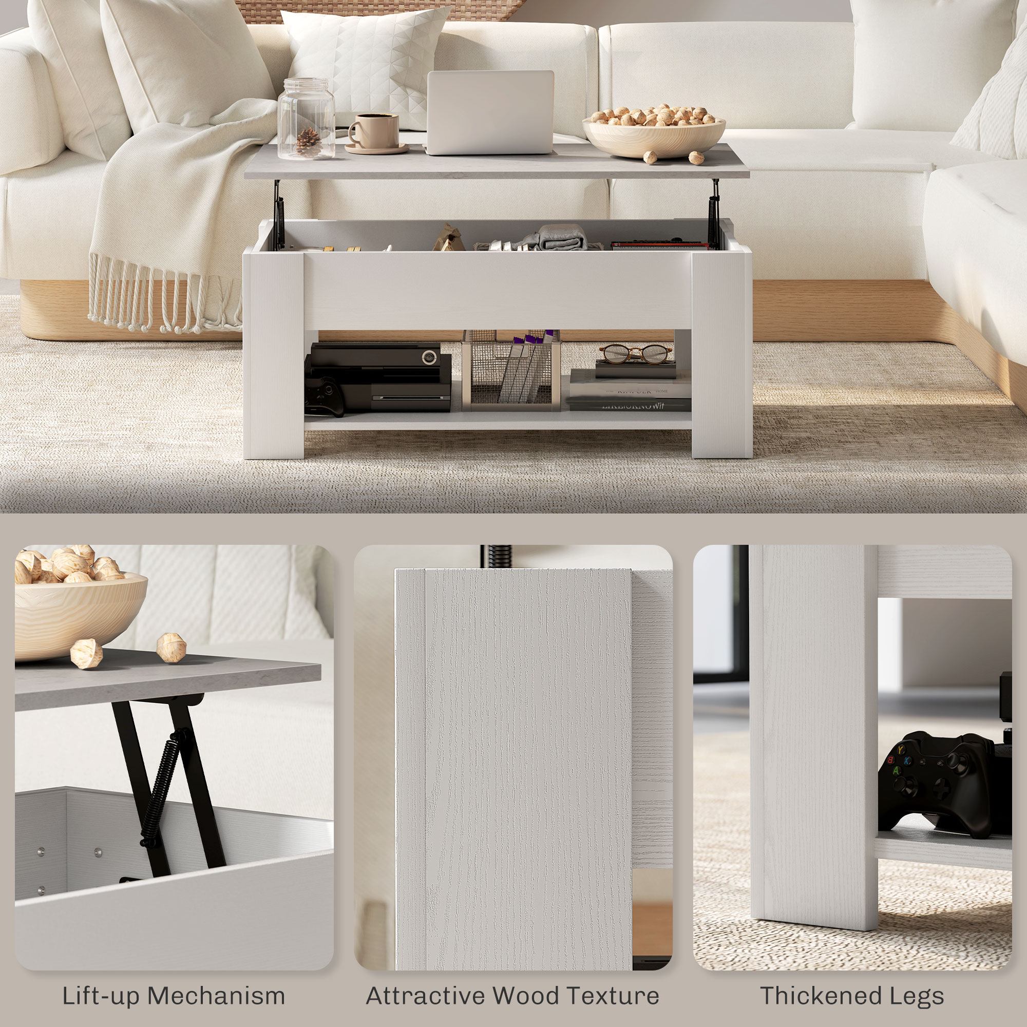 HOMCOM Lift Top Coffee Table with Hidden Storage Compartment and Open ...