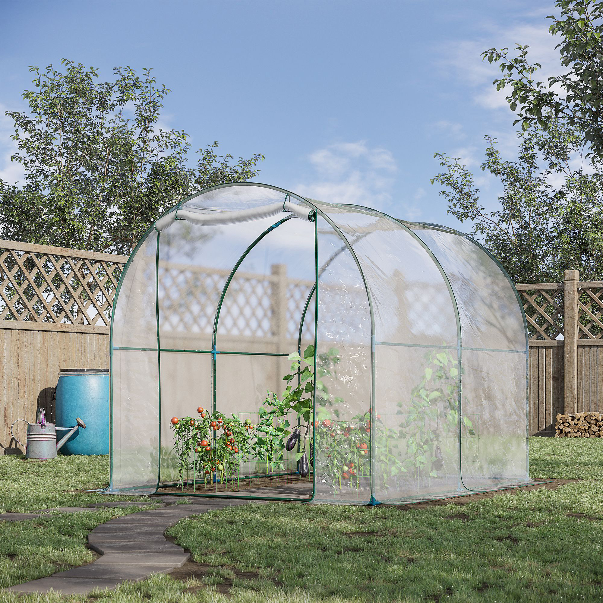 Outsunny 6.6' x 8.2' x 6.6' Plant Dome Tunnel Greenhouse Shed Roll Up Door Hoop House, Transparent Aosom Canada