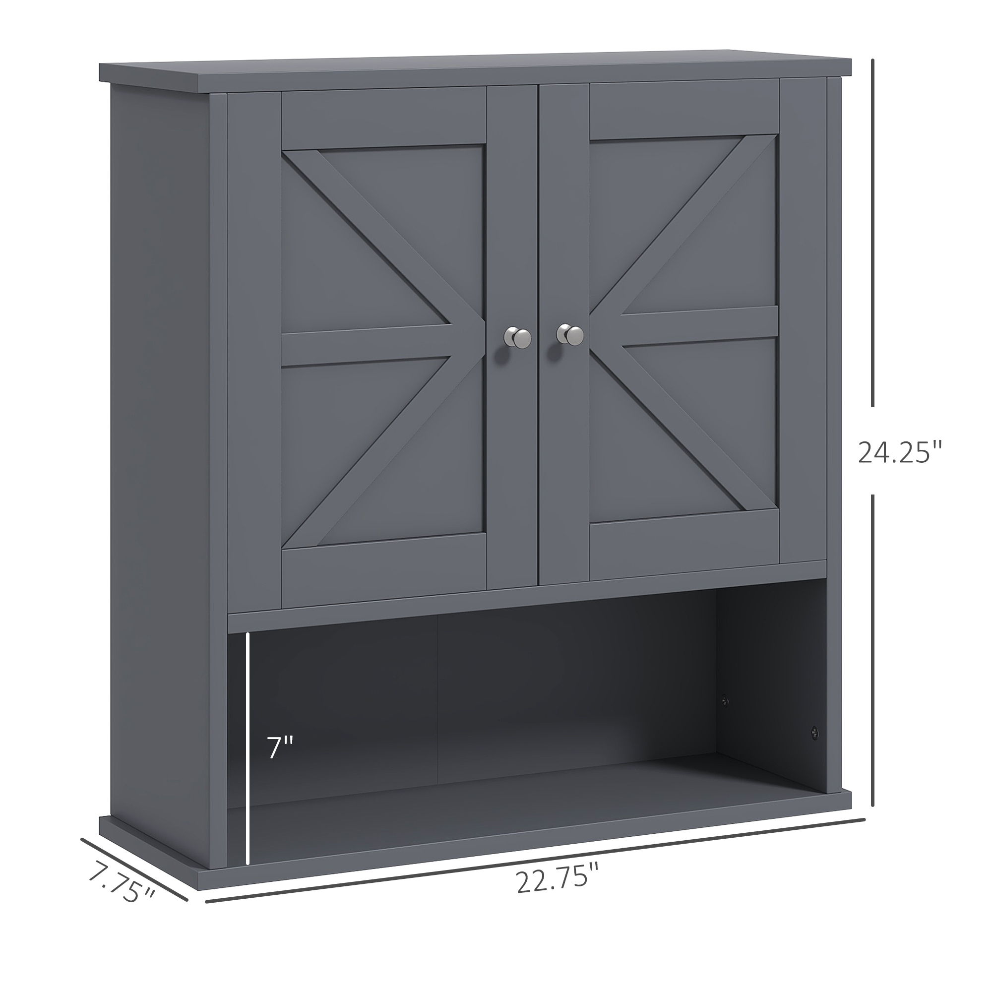 kleankin Farmhouse Bathroom Medicine Cabinet, Wall Cabinet with Barn Doors and Adjustable Shelf for Laundry Room, Gray 1
