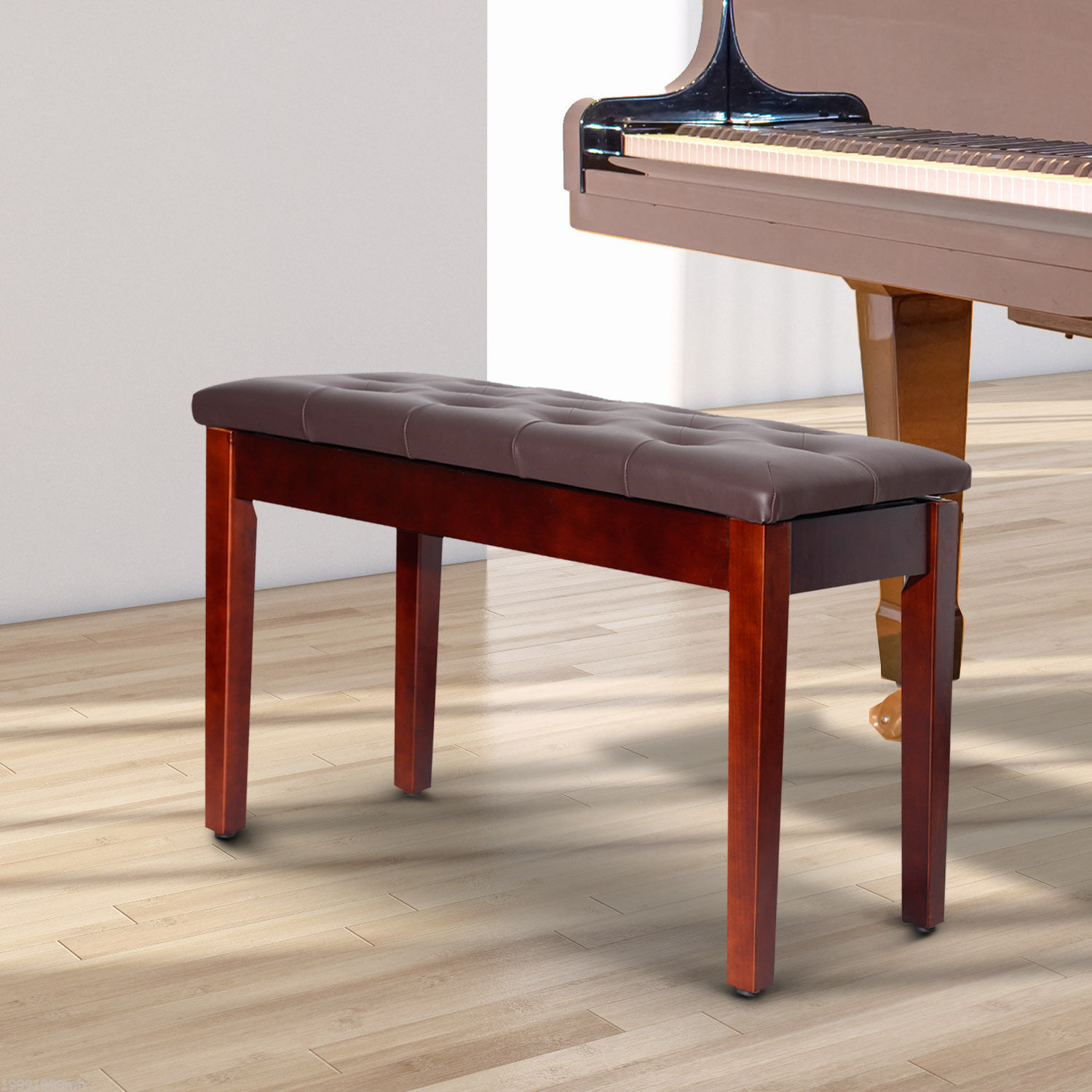 HOMCOM Padded Storage Piano Bench 30" Artist Keyboard Seat Faux Leather Brown Aosom Canada