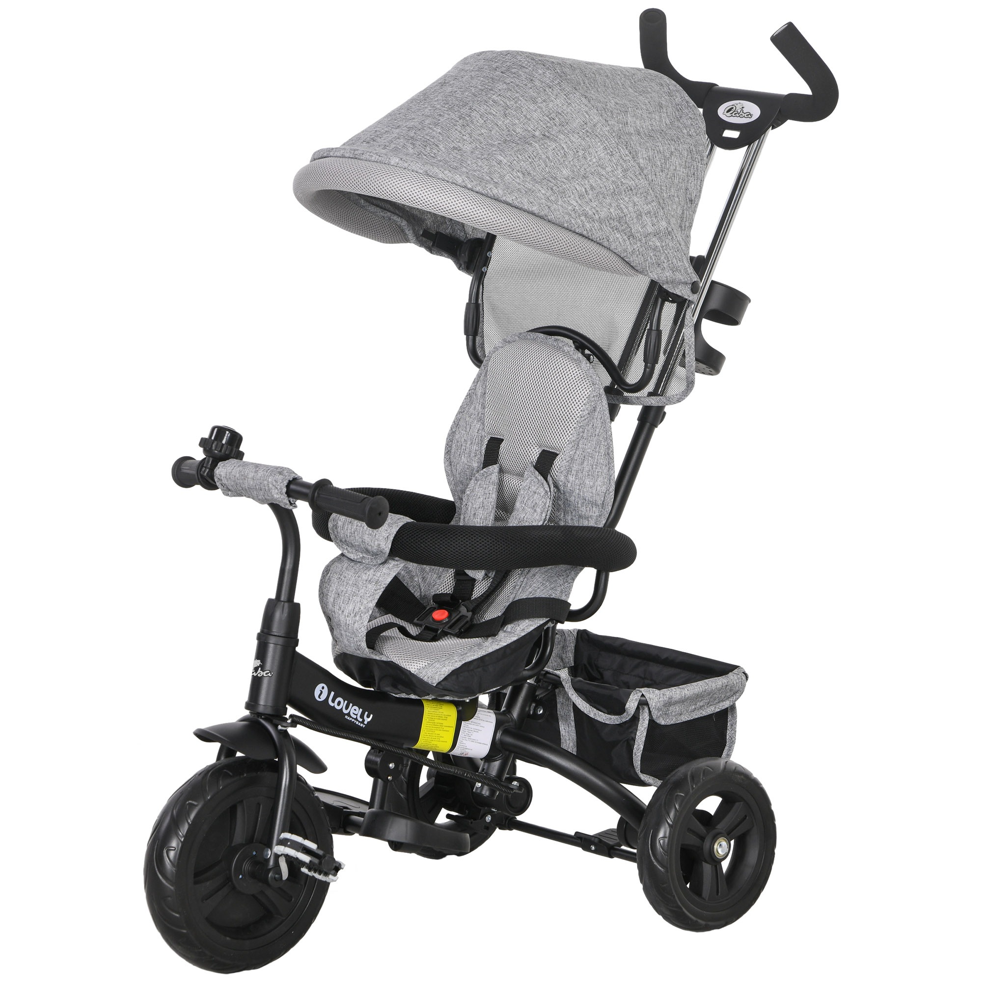 Qaba 4 in 1 Toddler Tricycle Stroller with Basket, Canopy, 5
