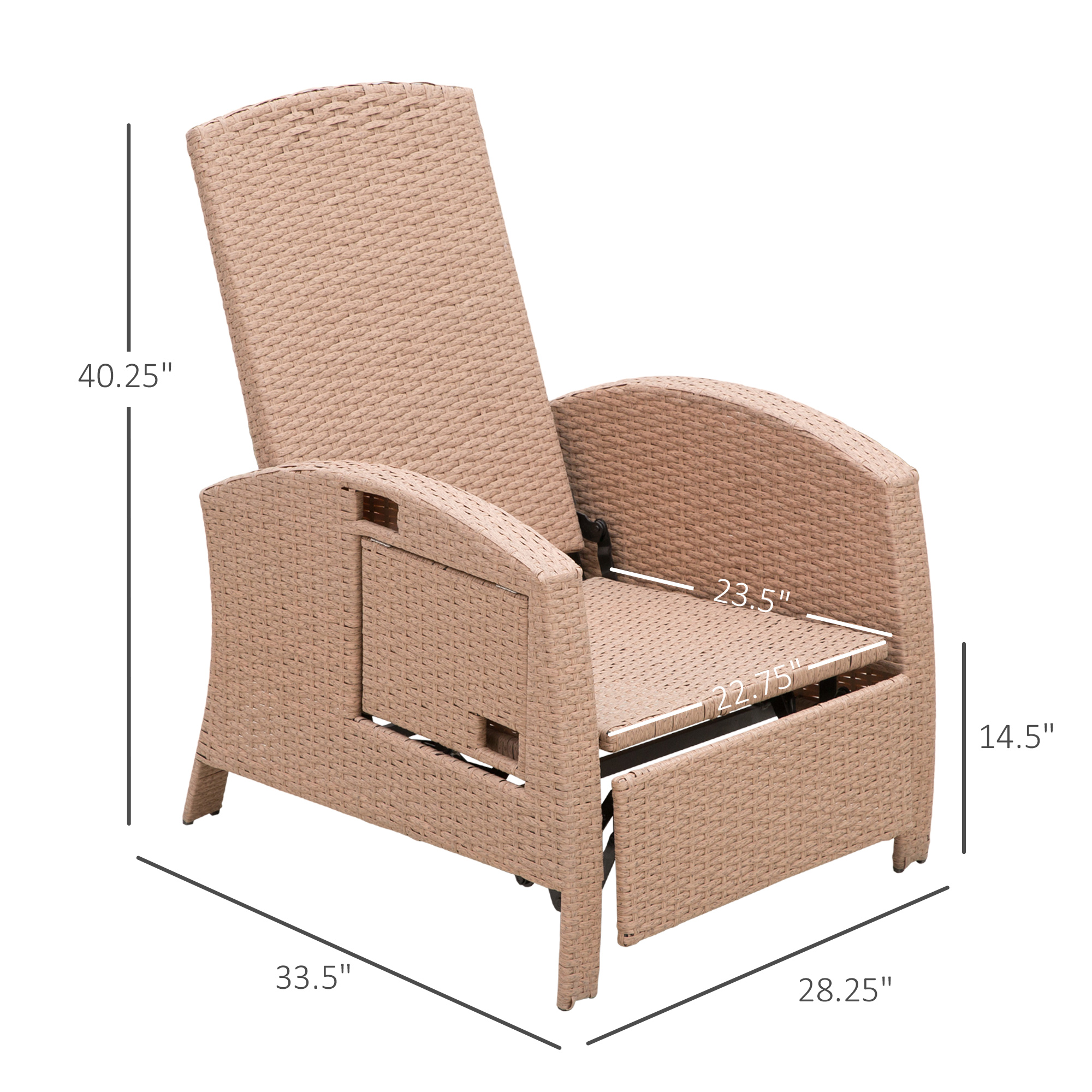 outsunny reclining pe rattan wicker patio lounge chair