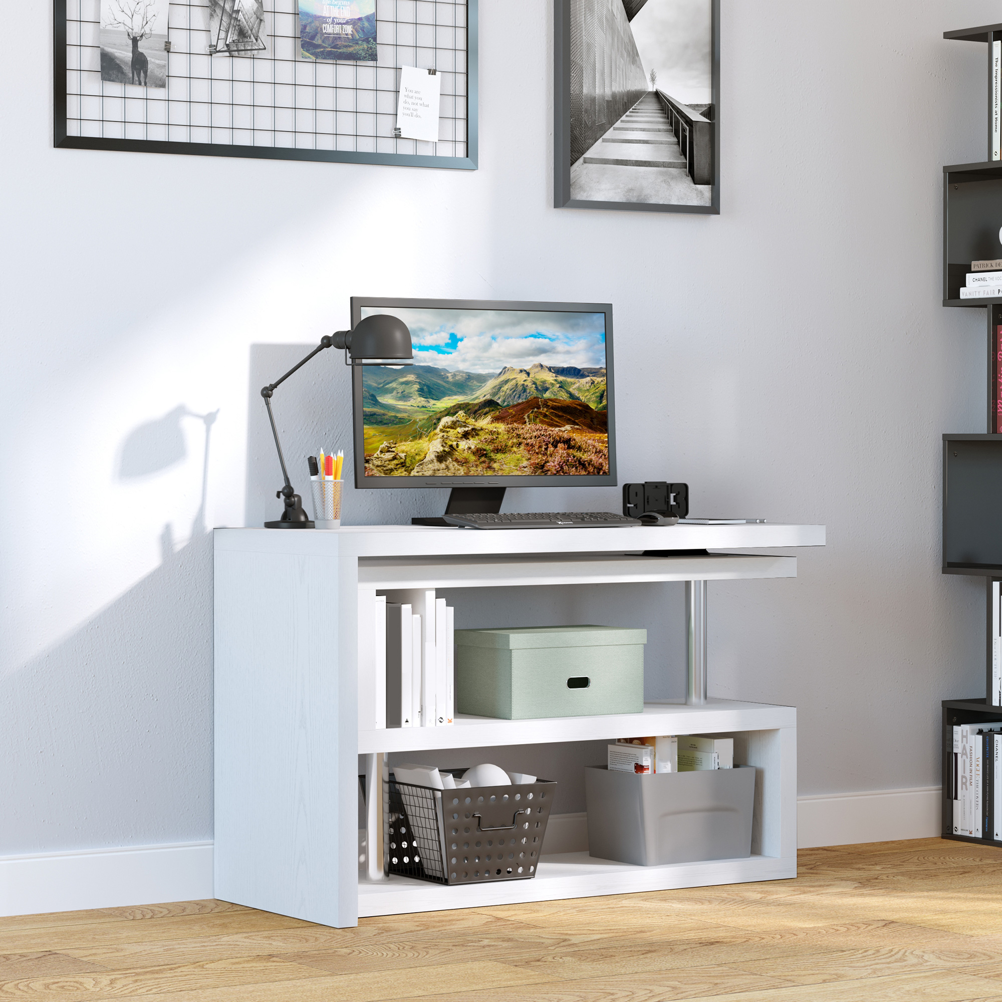 HOMCOM L-Shaped Desk, 360° Rotating Computer Corner Desk, Home Office ...