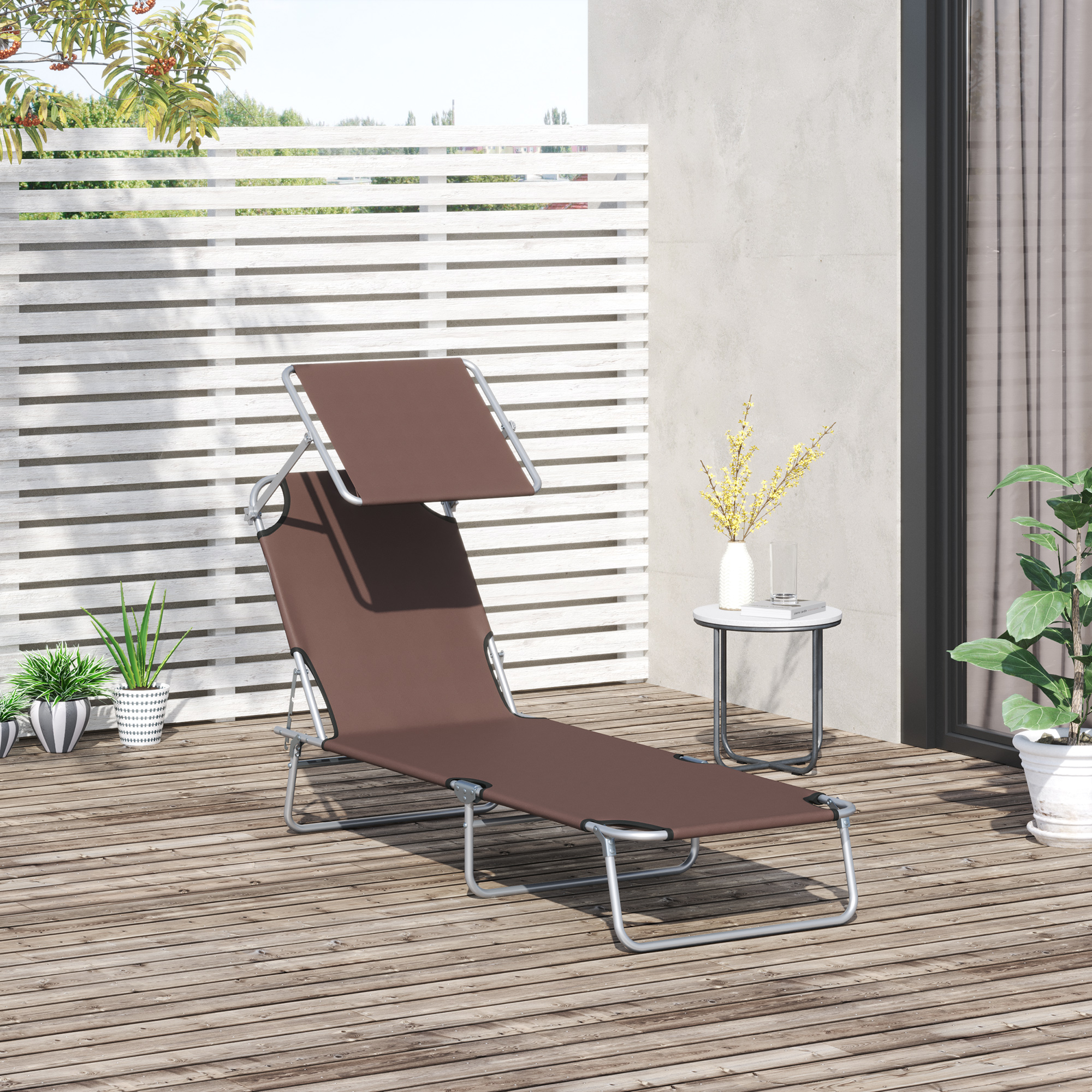 Outsunny Garden Chaise Lounge Adjustable Outdoor Camping Beach Bed with Sun Shade Portable Comfort Brown Aosom Canada