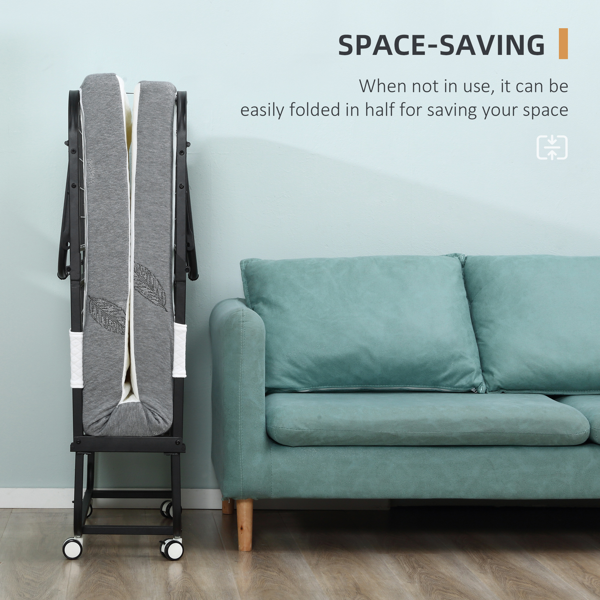 HOMCOM Folding Rollaway Bed with Memory Foam Mattress Portable White Guest Bed on Wheels | Aosom.com 3