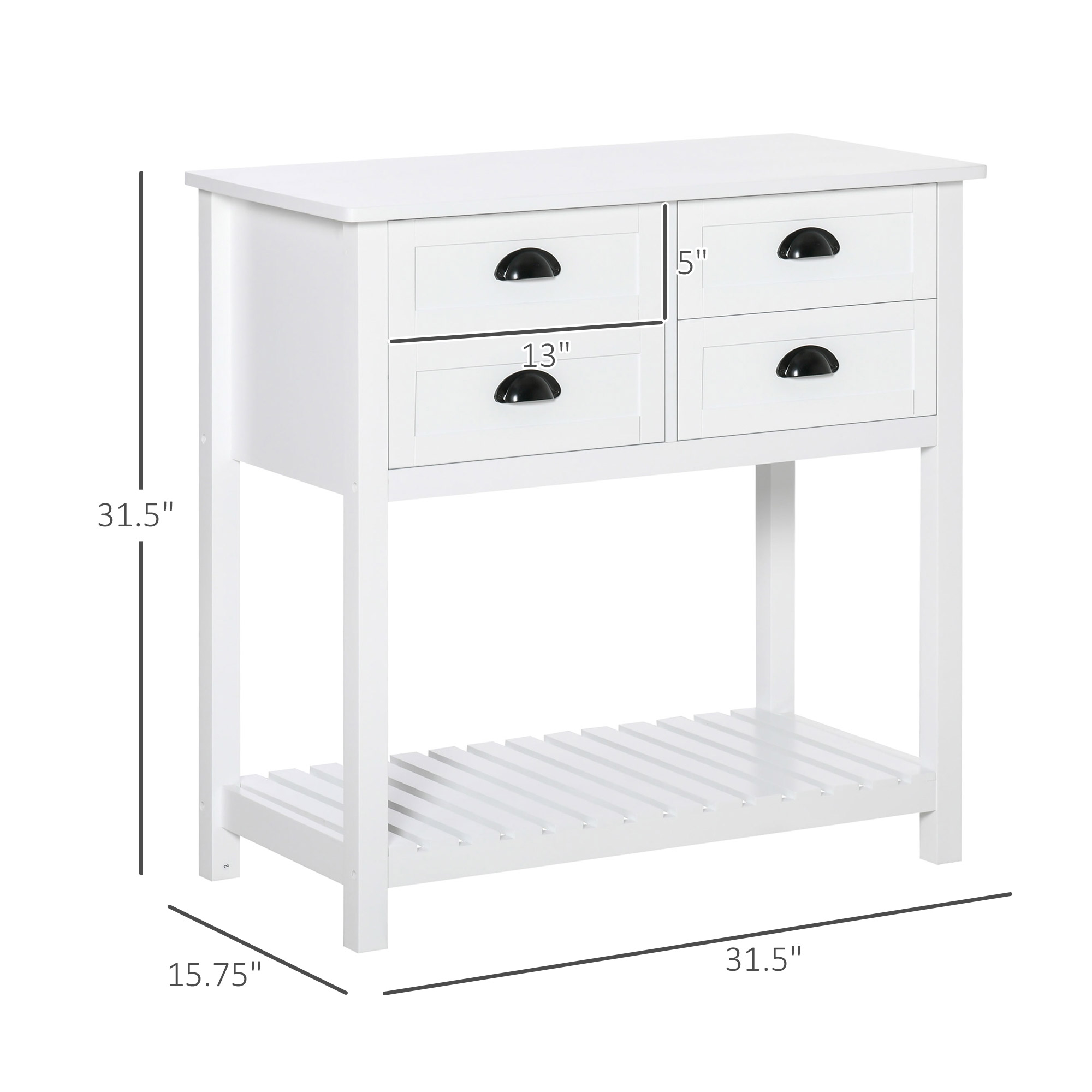HOMCOM Sideboard Buffet Cabinet, Storage Serving Console Table with 4 Drawers and Slatted Bottom Shelf for Kitchen, Living Room, White 1