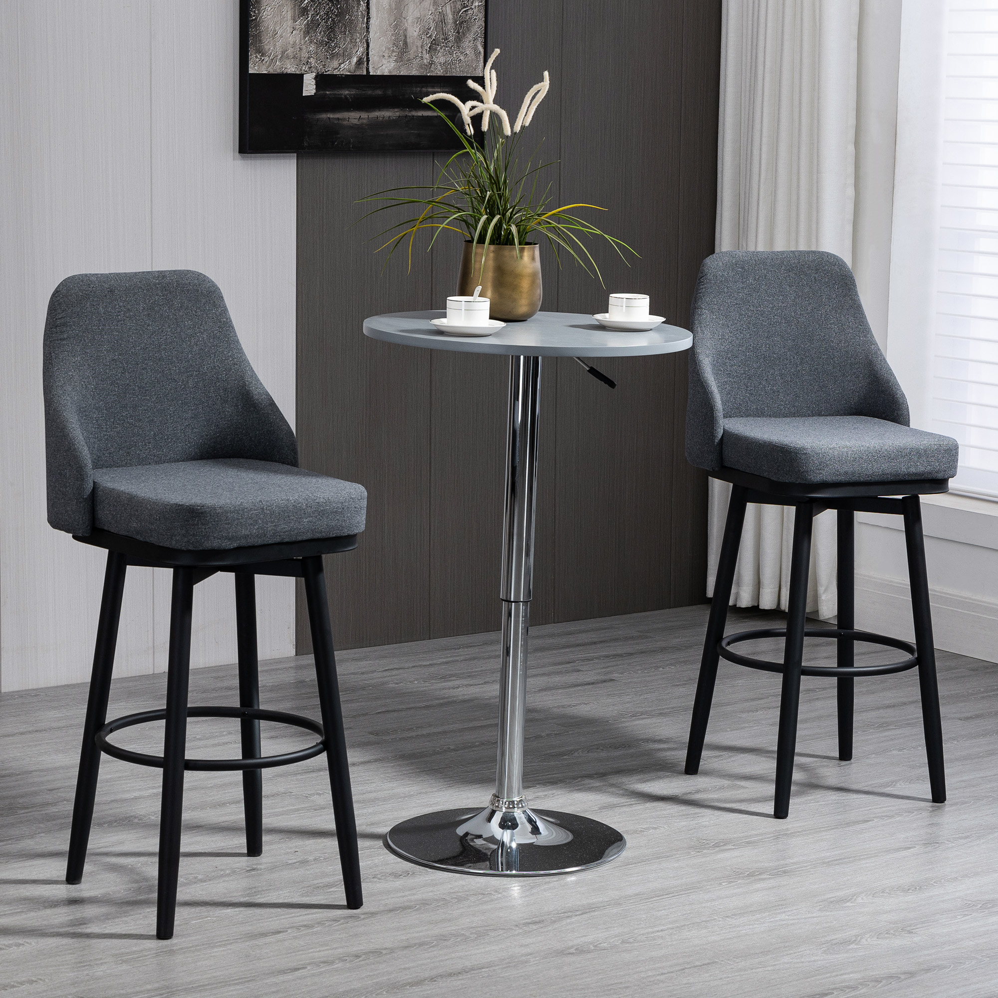 HOMCOM Extra Tall Bar Stools Set of 2, Modern 360° Swivel Barstools, Dining Room Chairs with Steel Legs Footrest, Charcoal Grey Aosom Canada
