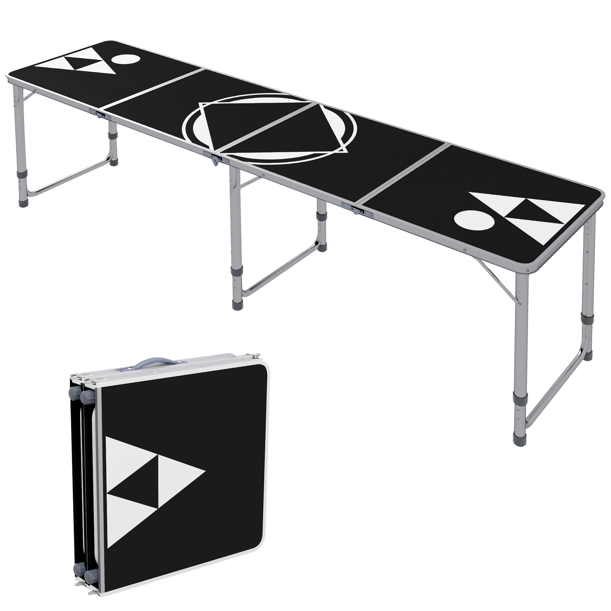 Outsunny Aluminum Camping Table with Adjustable Legs, 8' Folding Picnic Table for Travel, BBQ, Beach or Hiking, Black & White