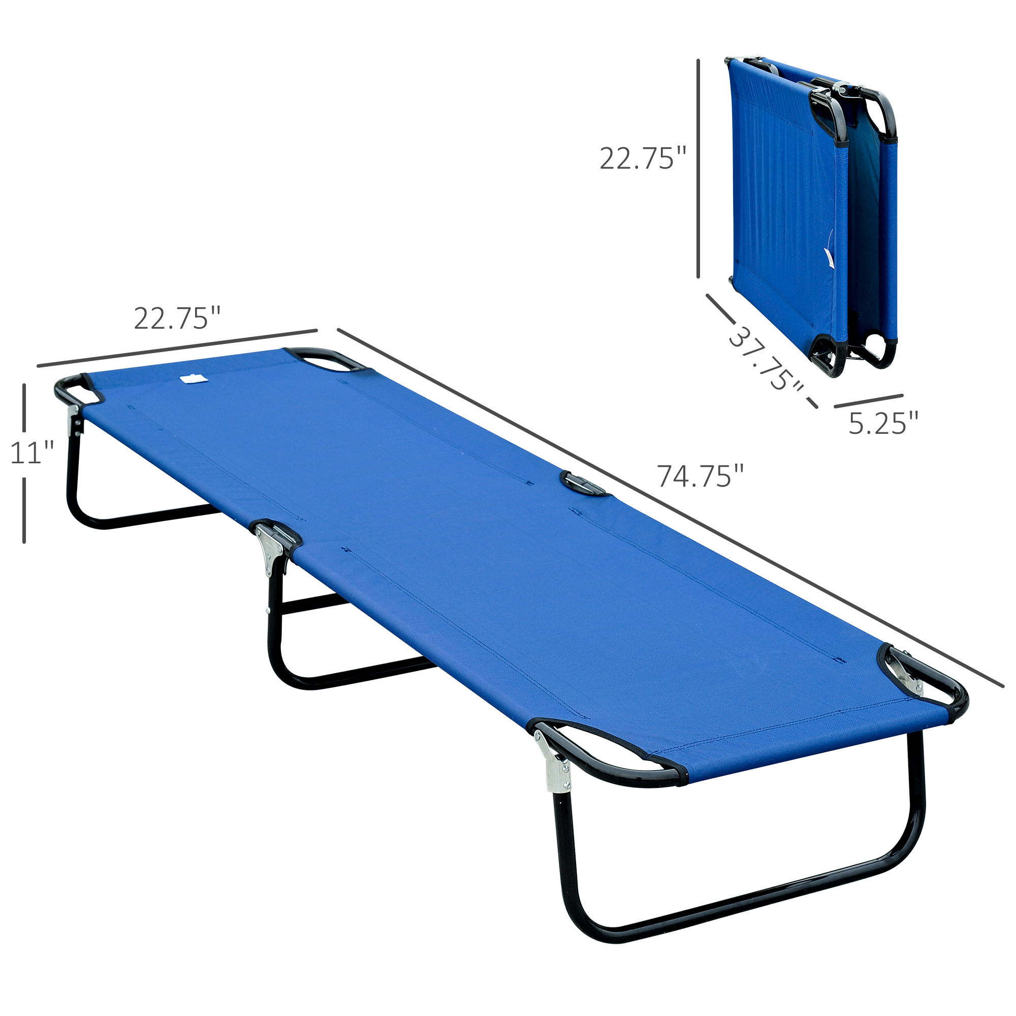 Outsunny Deluxe Military-style Camping Cot - Blue / Folding