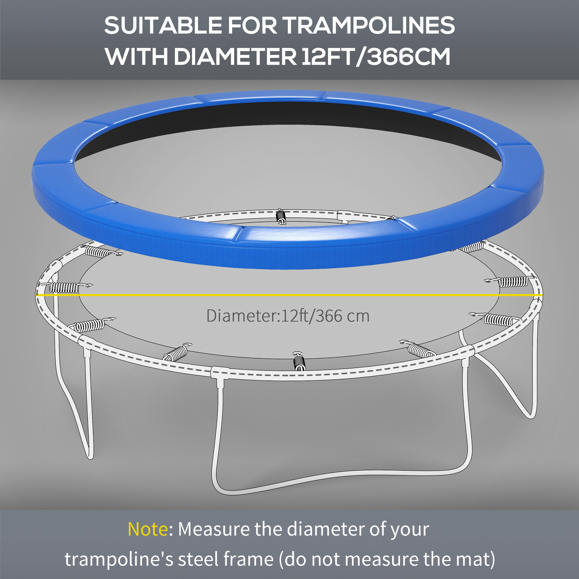 Soozier 12FT Trampoline Pad, Trampoline Replacement Safety Pad, Tear-Resistant, All-Weather Trampoline Accessories, No Holes for Poles, Blue 2