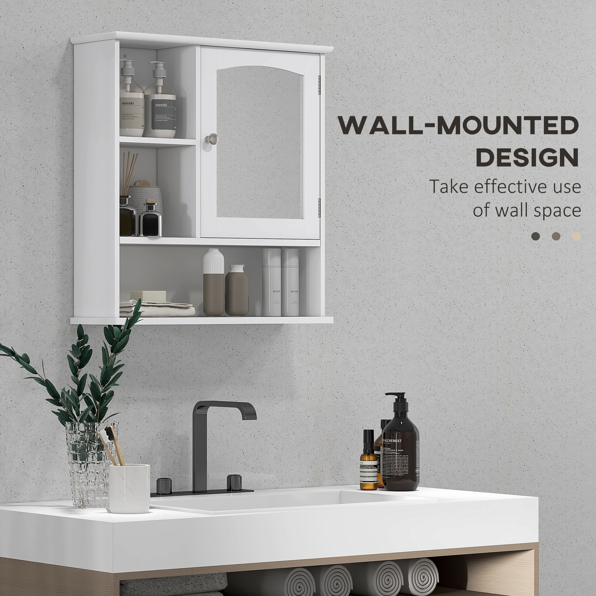 Kleankin Wall Mount Wood Medicine Cabinet with Mirror Adjustable Shelf Storage Organizer White | Aosom.com 2